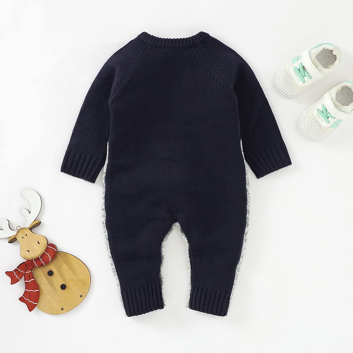 BéBé Filles Barboteuse à Manches Longues Combinaison Pulls TricotéS Renne Tenue Automne Hiver VêTements DéContractéS
