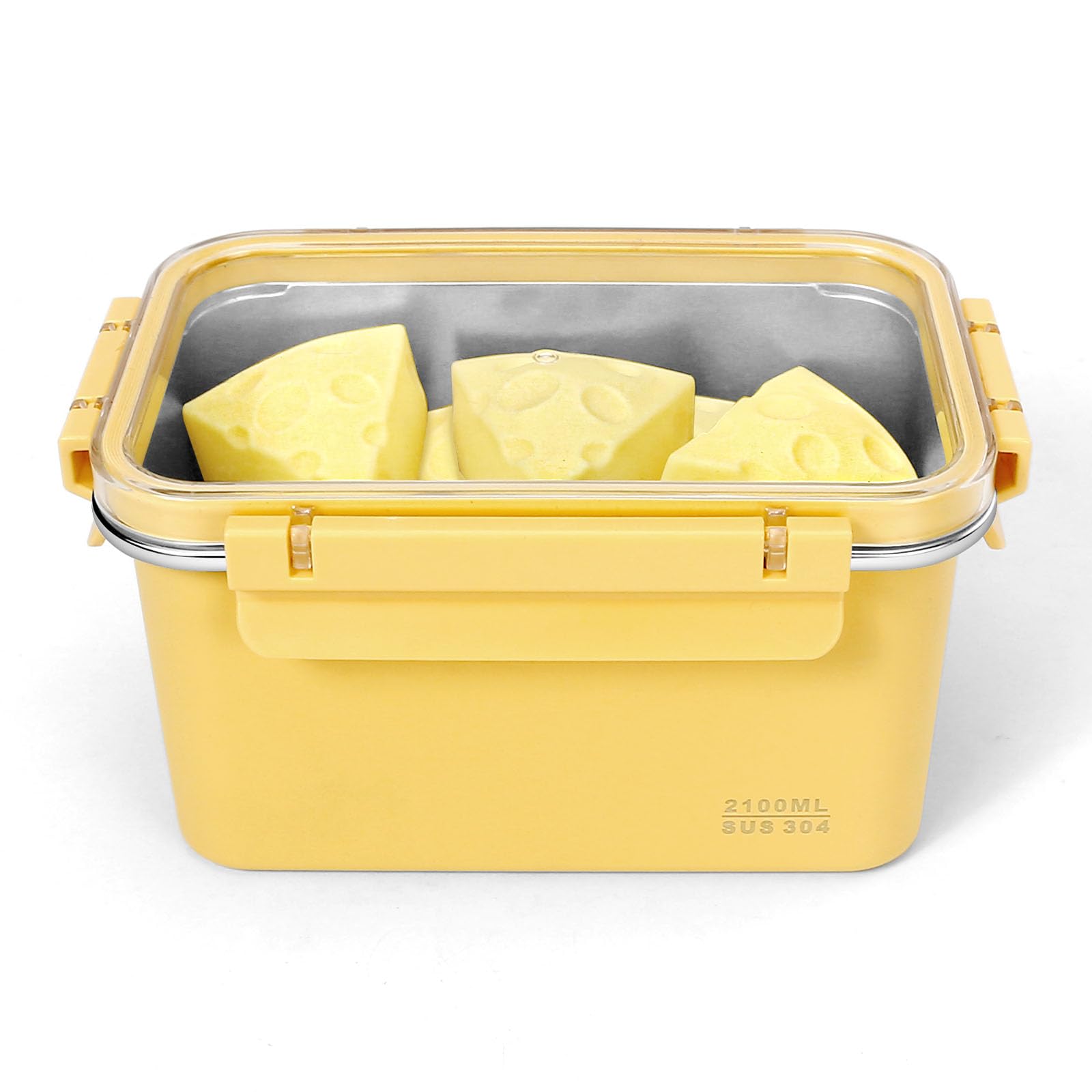 Dongsware Yellow Stainless Steel Cheese Container With Lid Cheese Jar Fridge Stainless Steel Cheese Box Storage Box With Lid Airtight Cheese Container Metal Storage & Fridge Organiser, 2100 Ml