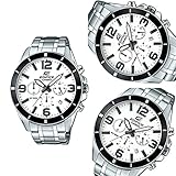 ≪EDIFICE≫Chronograph 100m防水 クロノ メタルベルトウォッチ メンズ向（EFR-553D-1B EFR-553D-5B EFR-553D-7B） (EFR-553D-7B（ホワイト）)