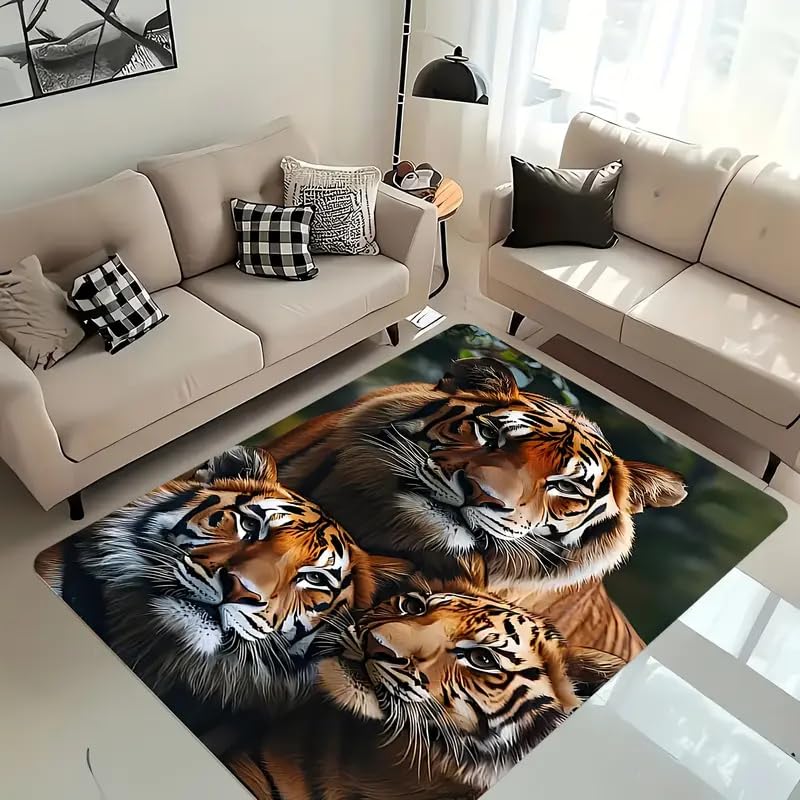 Alfombra grande con estampado de tigre para sala de estar y dormitorio, decoración moderna, antideslizante, alfombra con estampado de tigre (5, 120 x 180 cm)