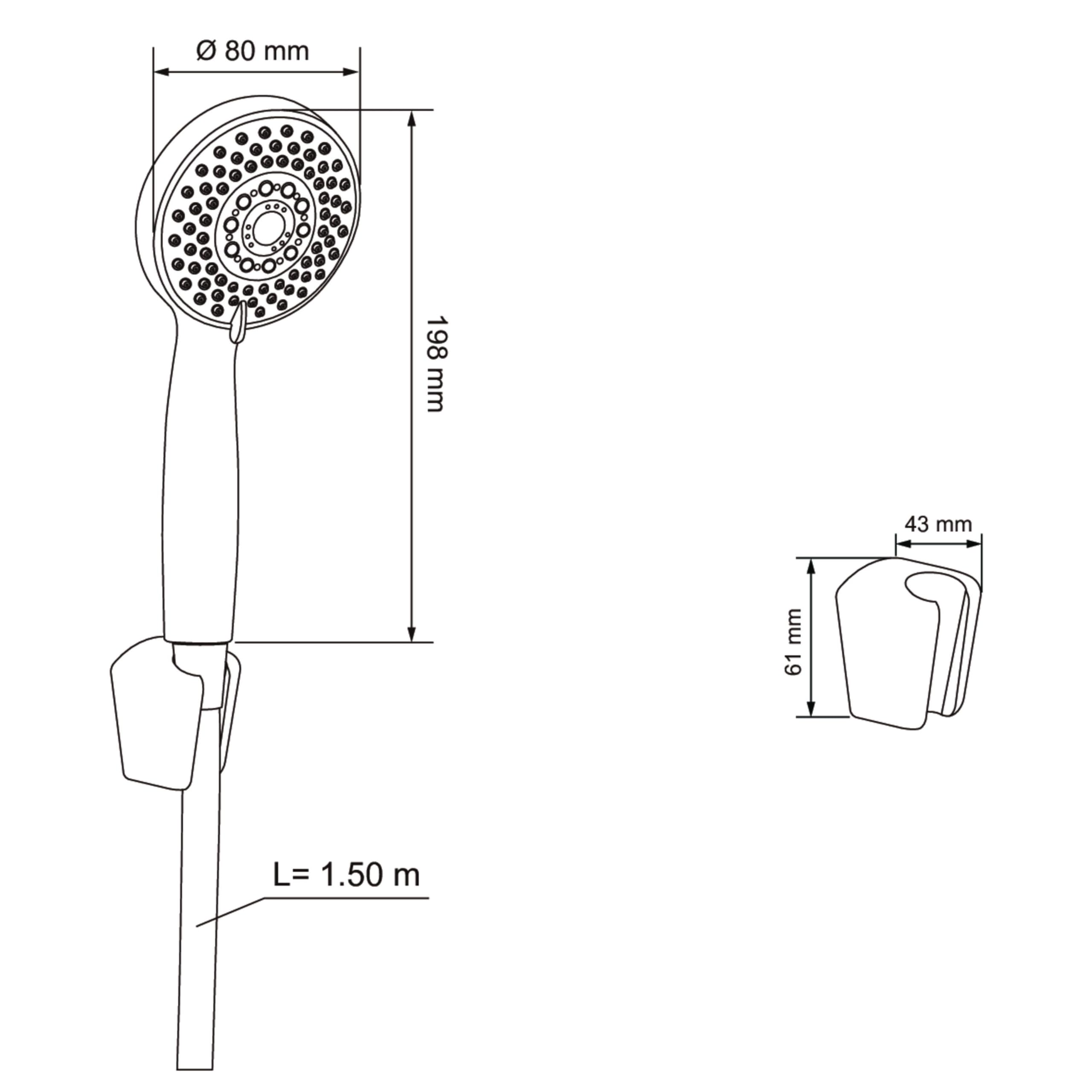 Wirquin 60720861 Combiné de douche trio Balia 5 jets avec flexible métal 1,50 m, chromé