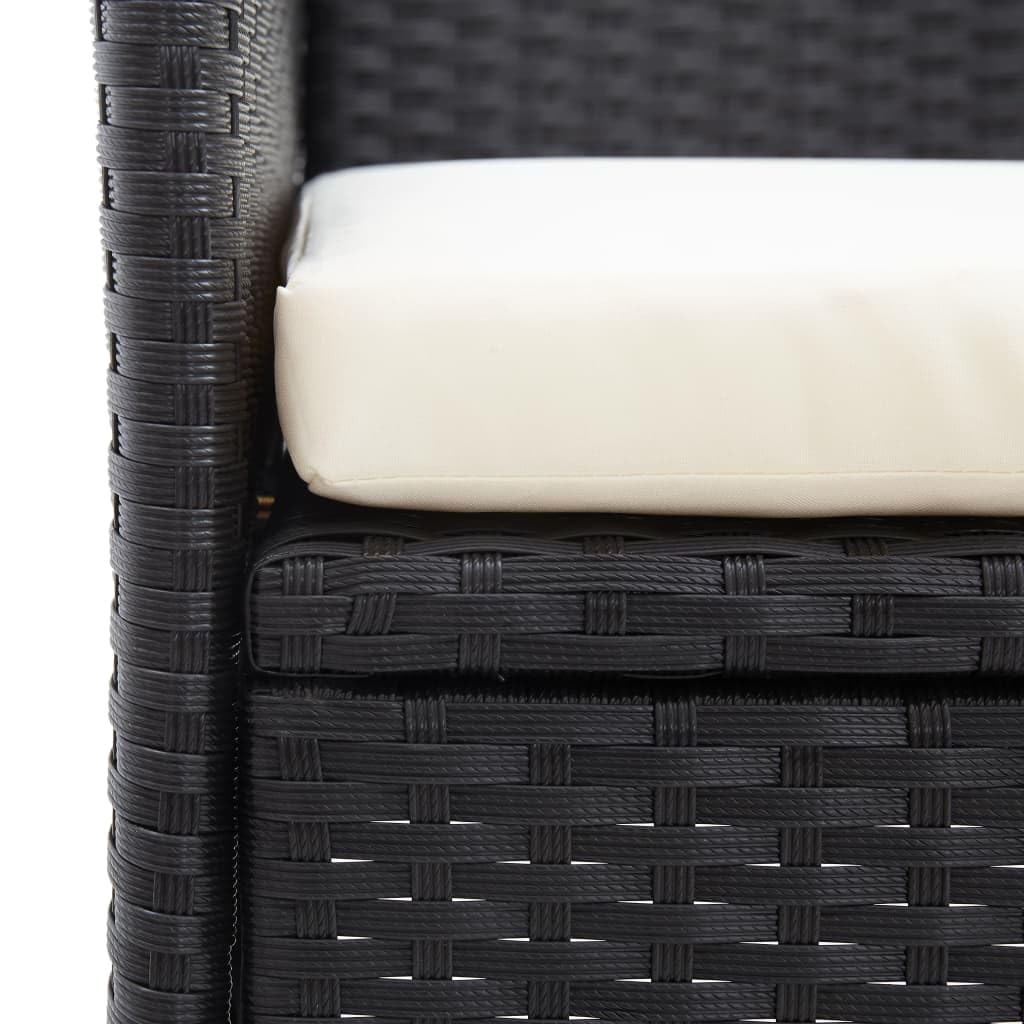 2-Sitzer Gartenbank mit Teetisch 143 cm Poly Rattan Schwarz Sitzbank mit integriertem Tisch und Sitzkissen für Balkon Terrasse Garten Lounge-Bank Zweisitzer Akazienholz