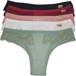 Kit 5 Calcinhas Tangão Conforto Detalhe Renda Cintura Alta