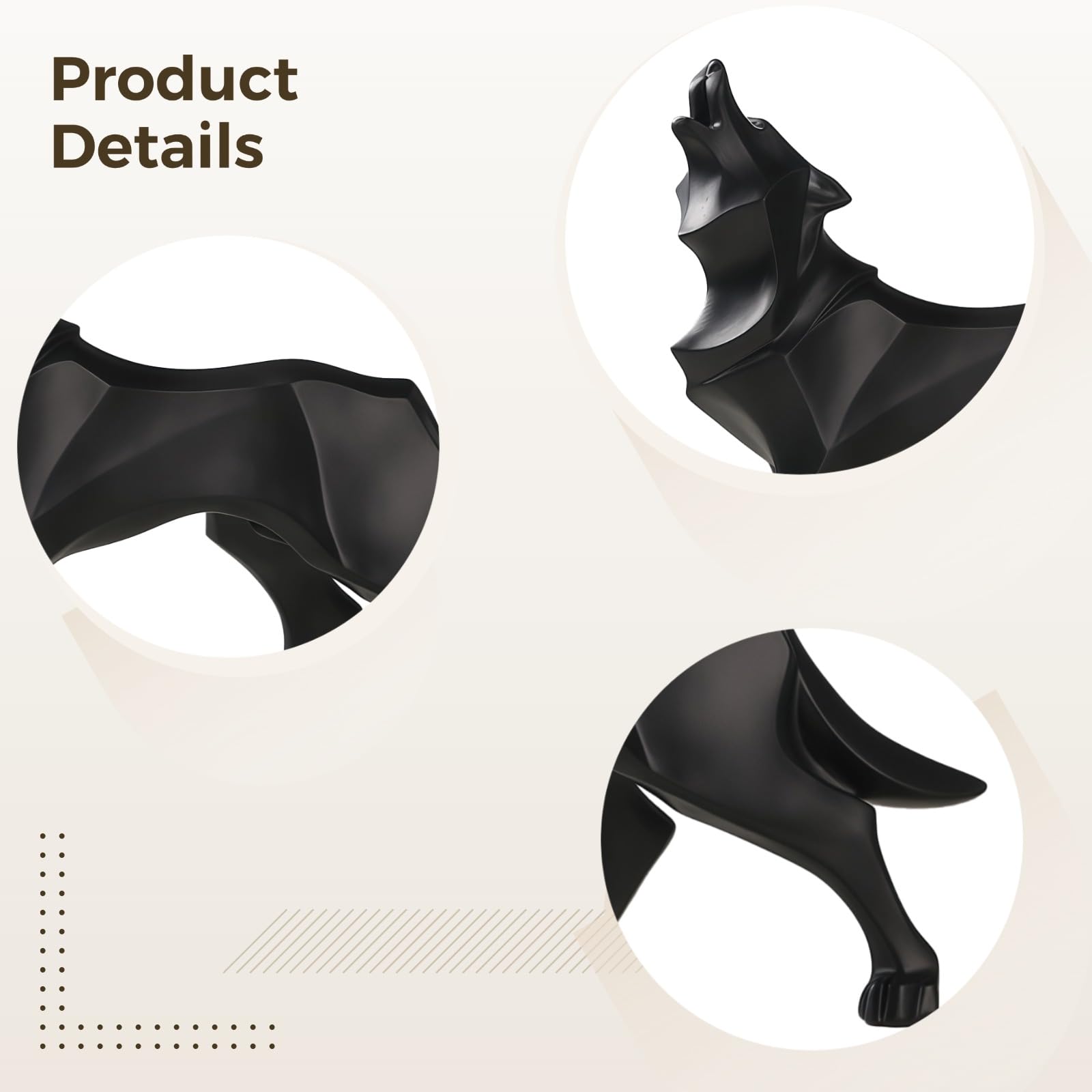 Estatua geométrica de lobo, escultura abstracta nórdica de lobo, 8.7 pulgadas, figura de animal de polirresina con acento negro, decoración moderna del hogar, adorno de mesa, regalo para los amantes