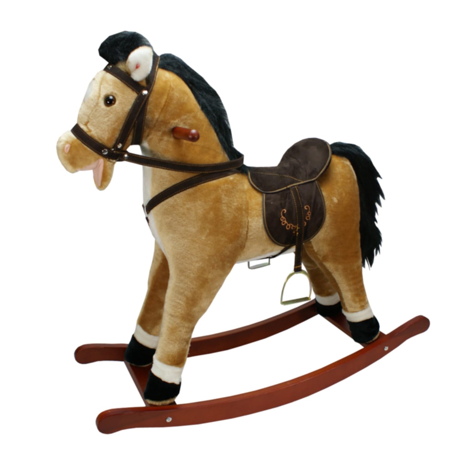 Cavallo a Dondolo Grande Marrone Chiaro, Peluche Cavalcabile, Nitrisce e Muove la Bocca