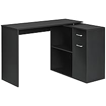 HOMCOM Scrivania Angolare per Studio e Ufficio con 2 Cassetti e 2 Ripiani, Scrivania Moderna in Legno, 117x82x74 cm, Nero