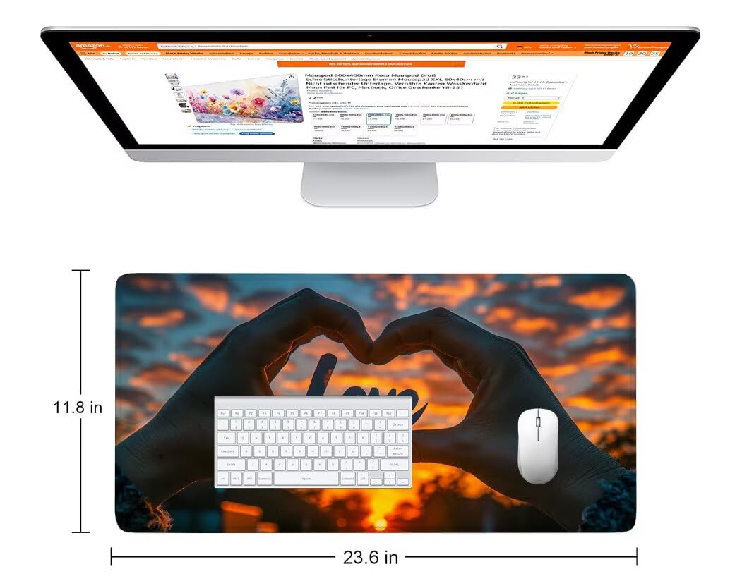 Podkładka pod mysz dla par mata na biurko zachód słońca mata na biurko 1400 x 600 x 3 mm, podkładka pod mysz z antypoślizgową gumową podstawą, zmywalna, szyte krawędzie, podkładka pod mysz do gier, PC