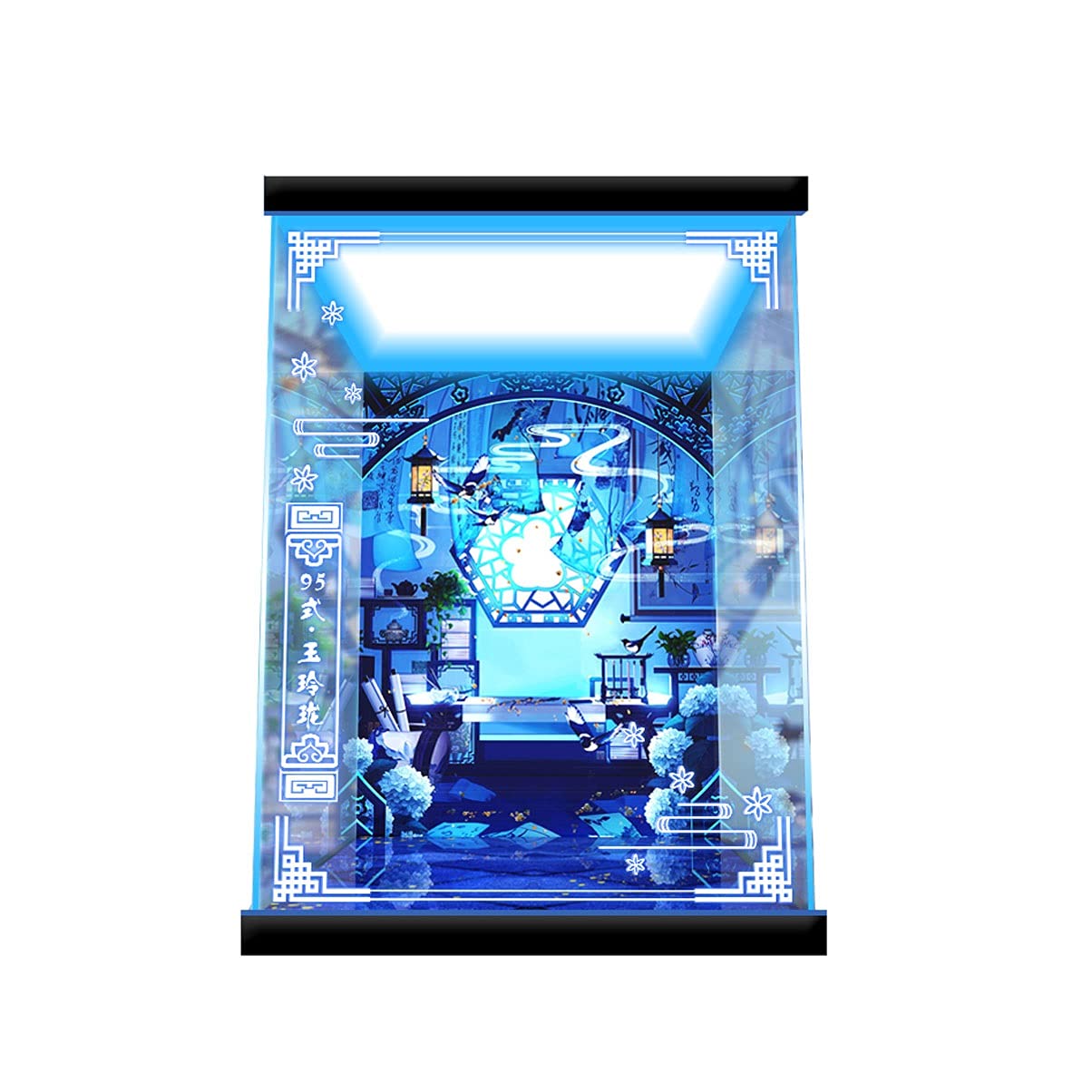 Style 95 Yulinglong Cheongsam Ver Model Special Display Box Acrylic Scene Dust Cover Character Model LED Light Special Display Box (Color : Background+Up and Down Light)