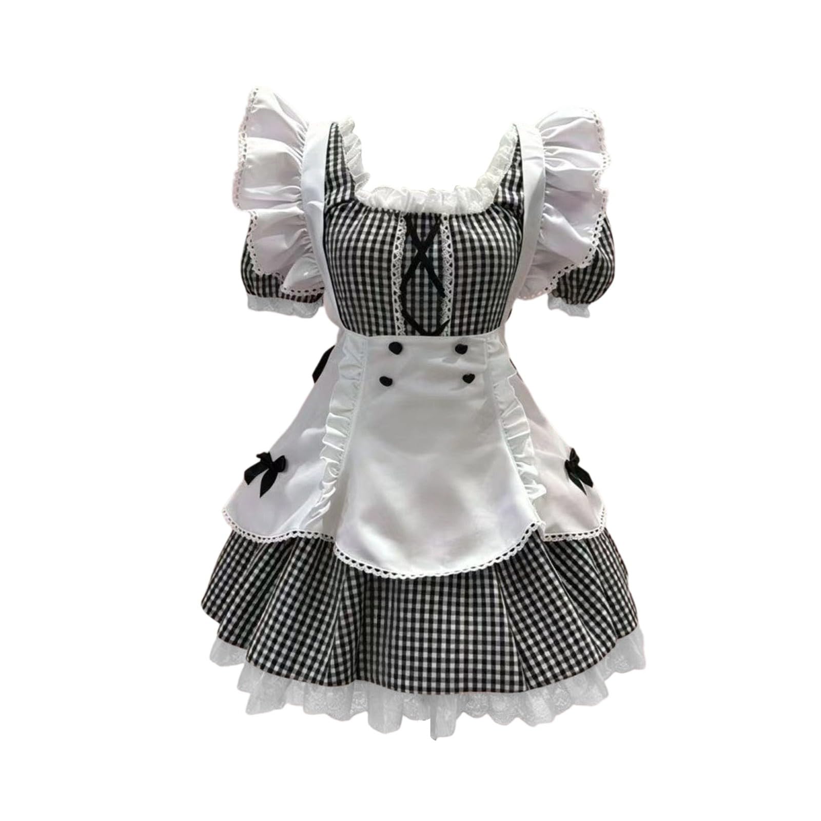 2026, abito da servità, con motivo a quadri, per costume tradizionale bavarese con bordo in pizzo, abbottonatura a tre file, elegante abito dirndl in stile, perfettamente combinato con tacchi alti, da