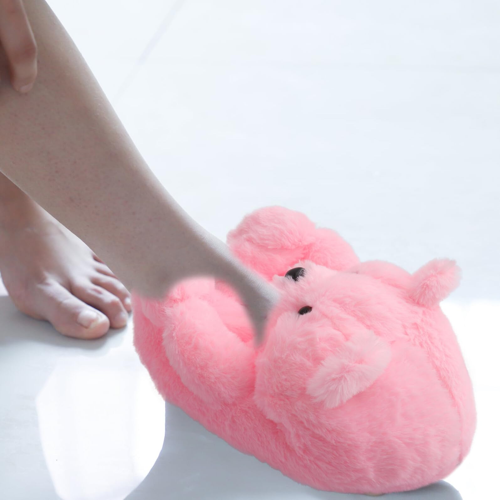 BESPORTBLE Zapatillas de Felpa con Diseño de Peluche Cálidas y Antideslizantes para Mujer Interior Casa Rosa