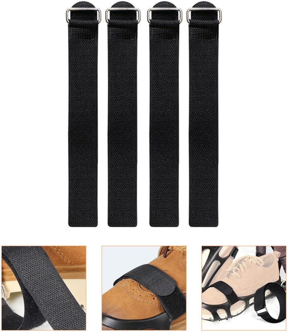NOLITOY 4pcs Ice Gripper Shoes Traction Strap for Boots and Shoes Foldable Nylon and Metal with Firm Fit for Running and Snow Shoveling