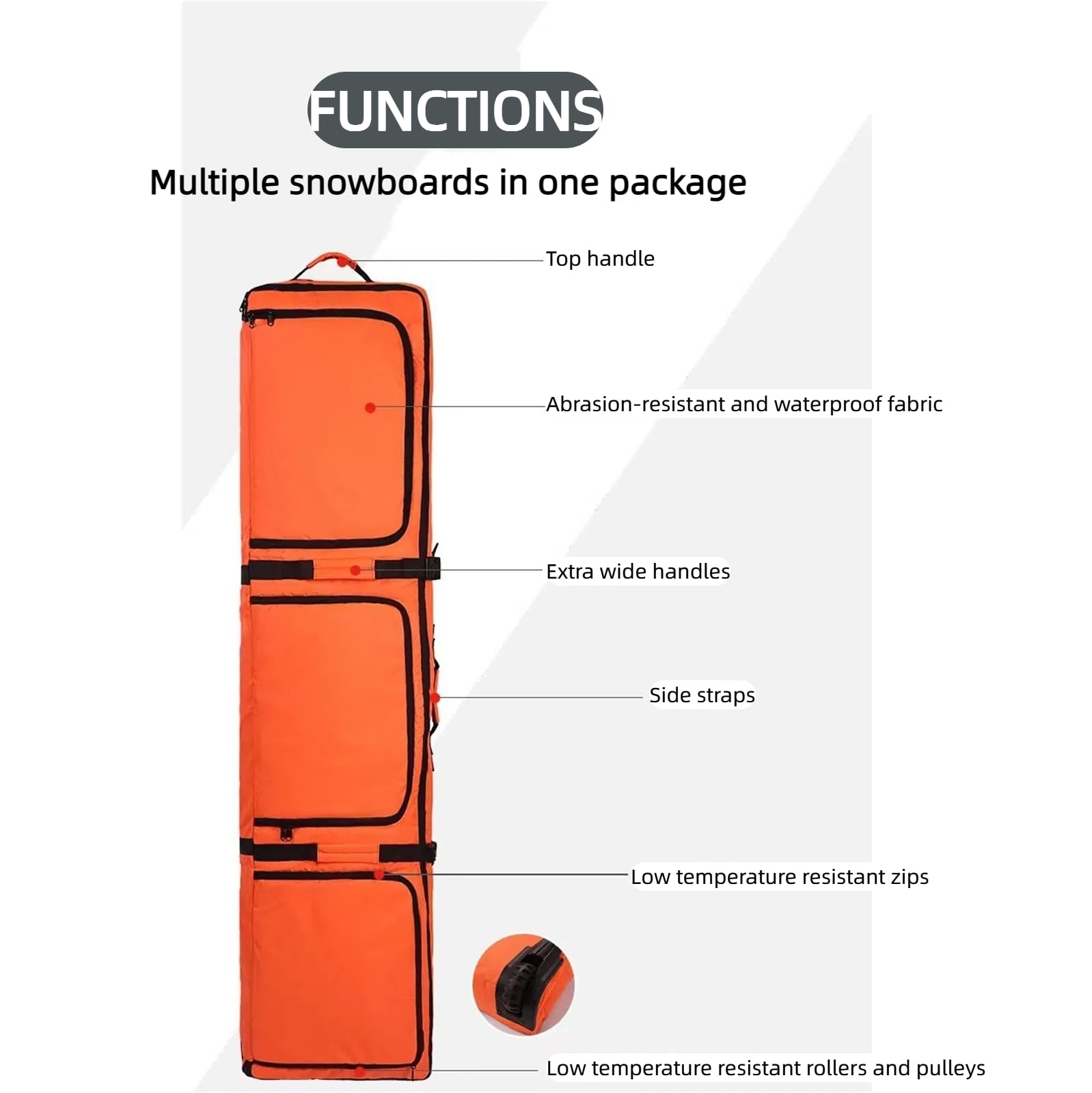 Skitasche mit Rollen, Snowboardtasche mit Rollen, gepolsterte Skitasche mit Rollen, Skitasche mit Rollen, wasserabweisend, Ski-Board-Tasche für Ski-Abenteuer, Flughäfen