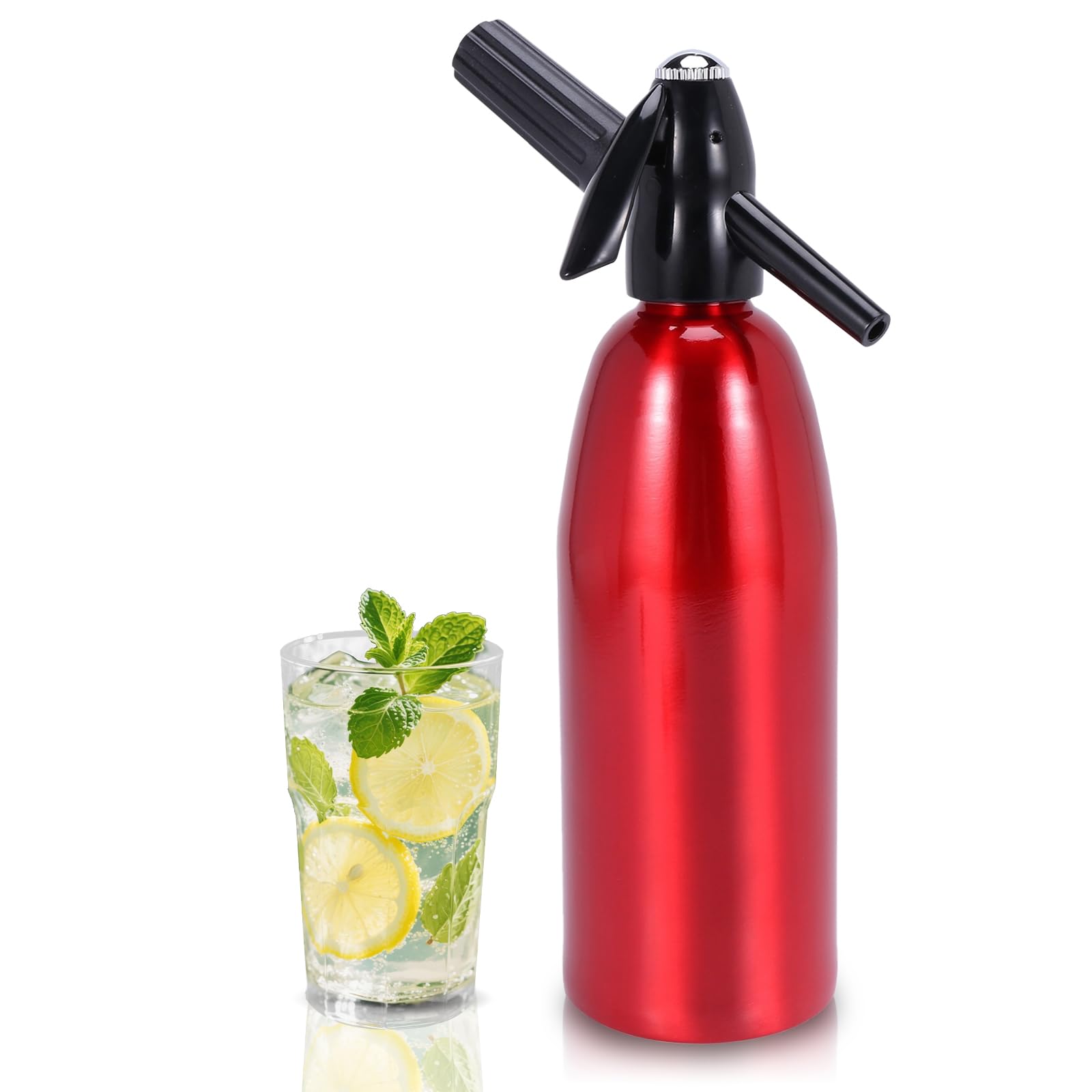 Soda Syphon, 1L Portable Aluminium Sparkling Water Maker for Soda Drinks/Cocktails/Mojitos/Juices (Red) - AstraLoom