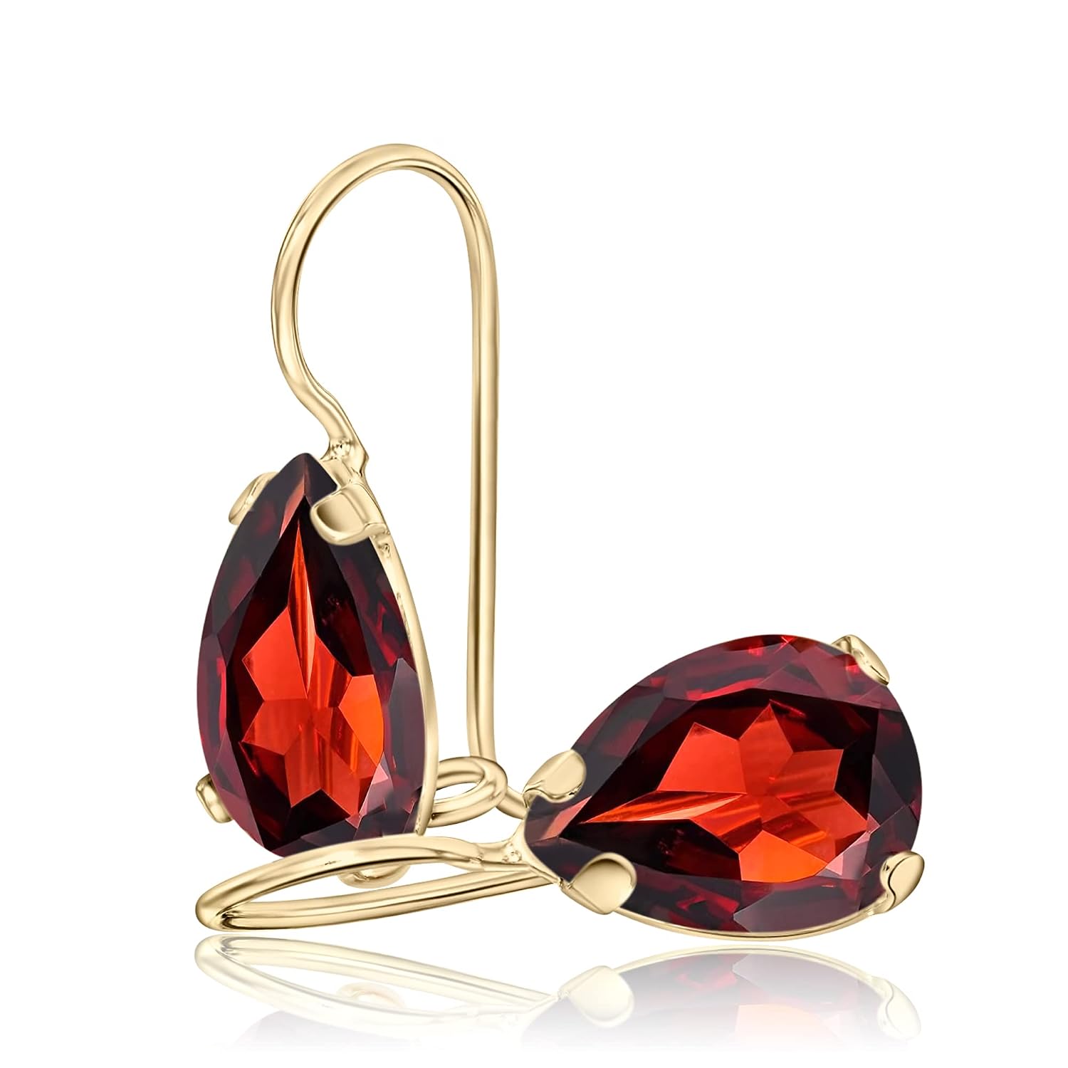 14K Gold Red Garnet Earrings - 14K Solid Yellow Gold Dangle Drop Earrings, January Birthstone, 7x10mm Dark Red Genuine Garnet Natural Real Gemstone, Perfect Dainty Handmade Gift for Minimalist Women