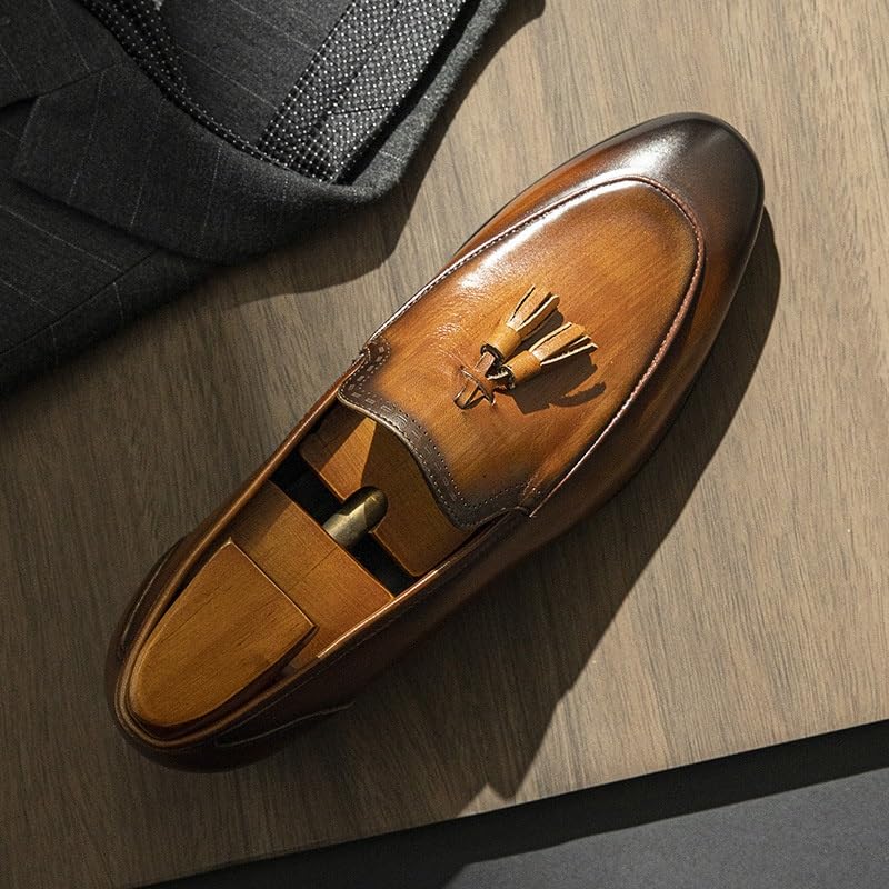 Men's Leather Shoes Slip-On Low Top Round Toe Loafers Shoes Handmade Color Wiping Dress Business Commuter Casual Shoes Rubber Sole Anti-Slip Wear-Resistant3