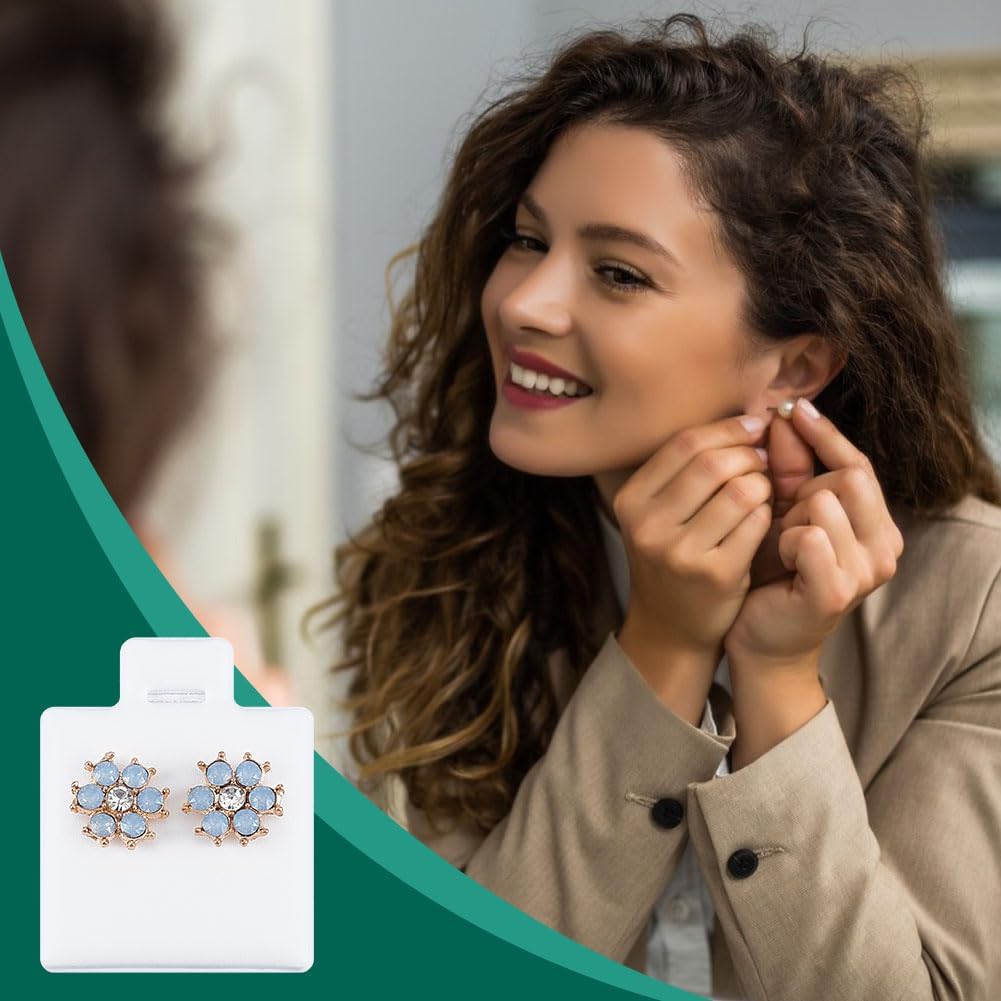 NBEADS 100 Pcs Earring Display Cards, PVC Jewelry Hanging Display Cards Puff Earring Cards Earring Holder Cards for Earrings Jewelry Display, White, 1.2x1Inch
