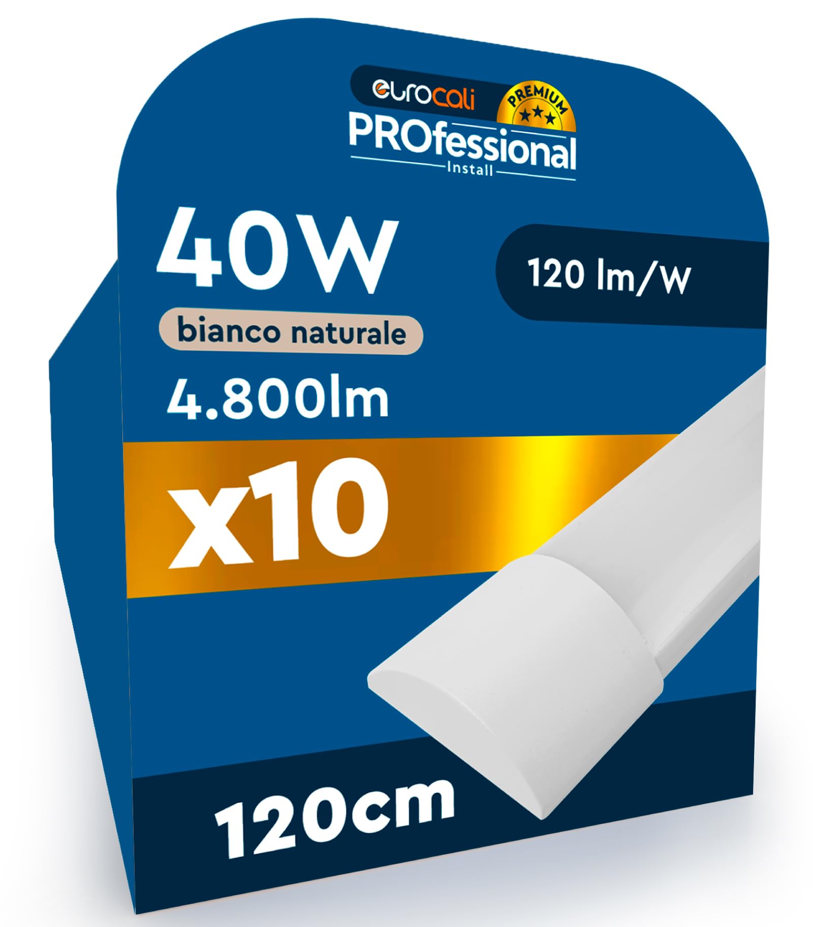 10 Plafoniere Tubo LED Lineari da Soffitto 120cm 40W Chip CREE 4800 lumen Garanzia 6 Anni - Luce Naturale 4000K - Lampada Rettangolare Prismatica da Interno Negozi Uffici Alta Luminosità 120 lm/W
