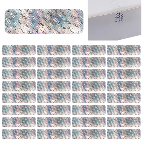 AHANDMAKER 500 pegatinas holográficas grandes de 32 × 10 mm, color plateado, rectangulares, de alta seguridad, a prueba de manipulaciones, auténticas etiquetas holográficas autoadhesivas con único