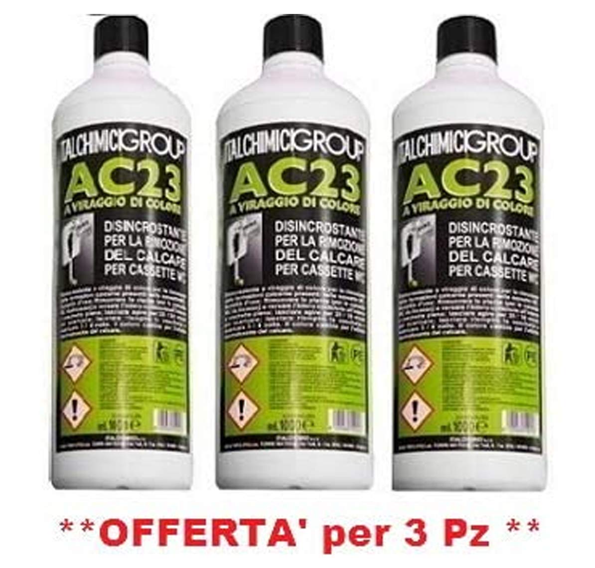 ITALCHIMICI GROUP Disincrostante AC23 per Cassette WC Incasso Geberit e Cassette WC Esterne per la Rimozione del Calcare - 3 flaconi da 1 litro ciascuno