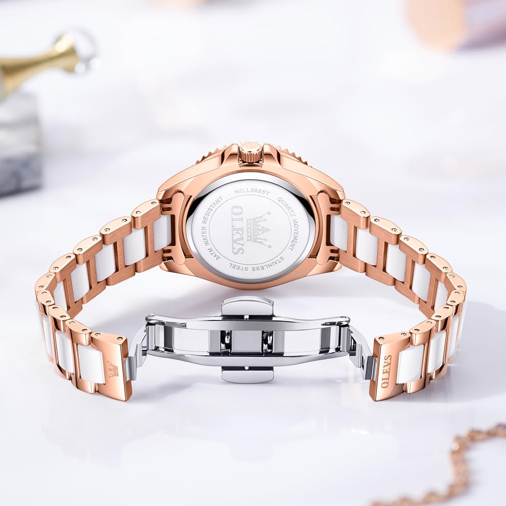 OLEVS Orologi automatici per le signore delle signore dell'oro e dell'argento dell'acciaio inossidabile impermeabile della data degli orologi di lusso del vestito classico stile