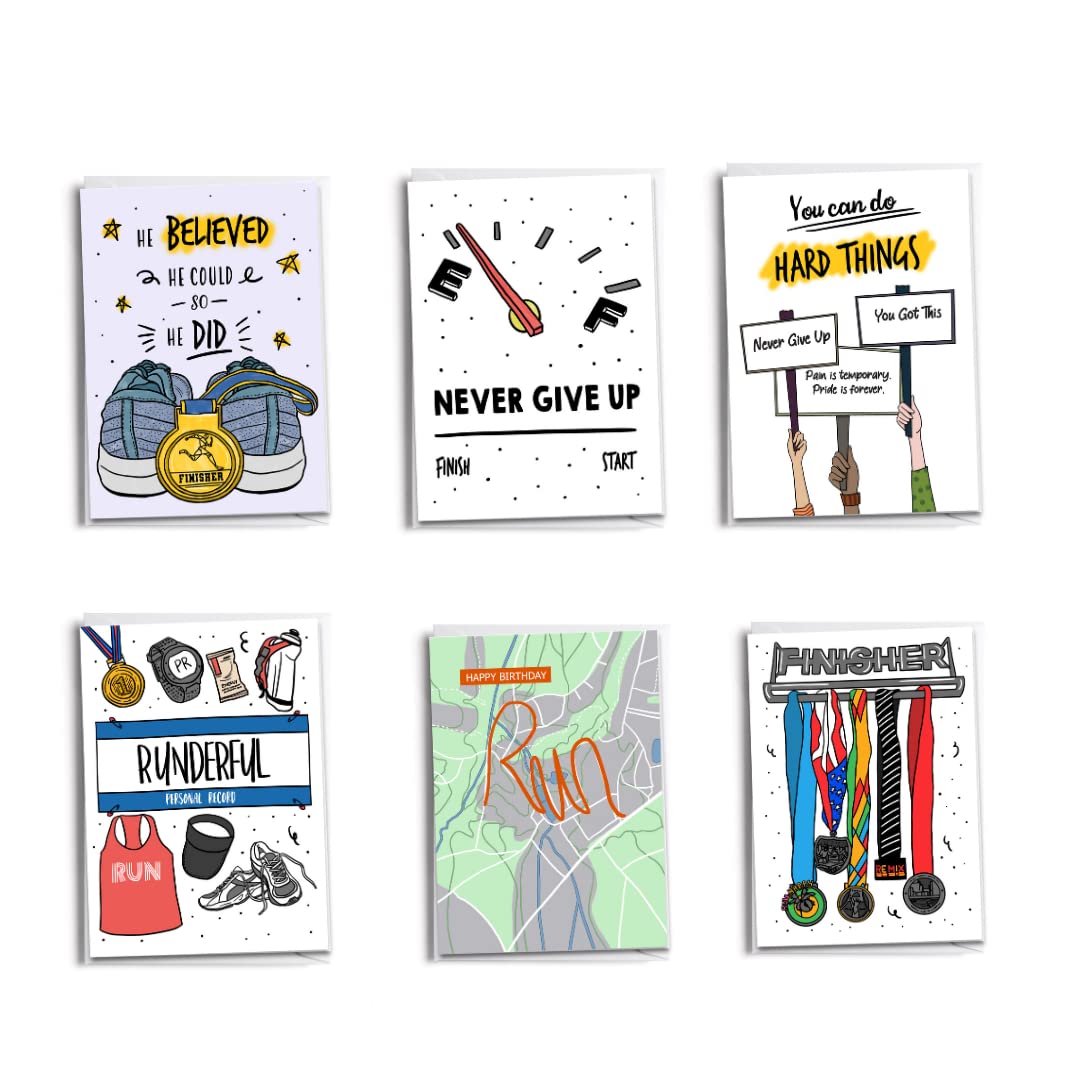 6 PC Male Run Inspired Cards | Birthday | Congratulations and Run Happy Pack | Running Gift