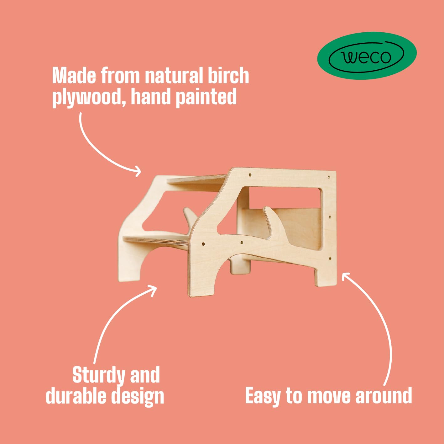 Weco Taburete con 2 niveles, taburete de madera para niños, taburete para escaleras infantiles, muebles infantiles para baño, cocina, habitación infantil a partir de 2 años, taburete de baño, taburete