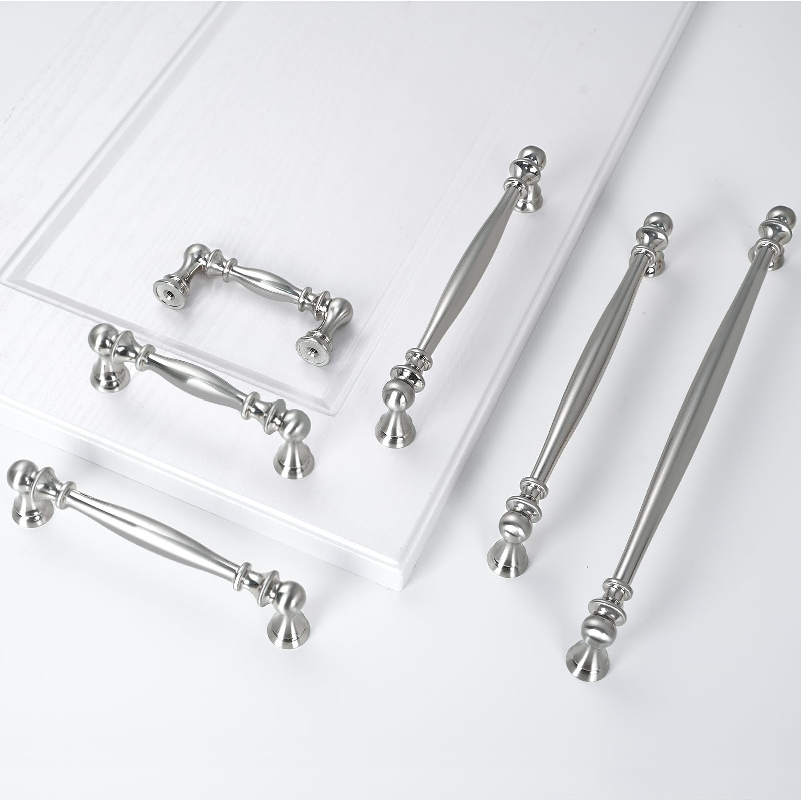 Paquete de 10 tiradores de gabinete de cocina de 10 pulgadas (254 mm) de níquel satinado cepillado, tiradores de gabinete de aleación de zinc, tiradores de cajones sólidos para cocina