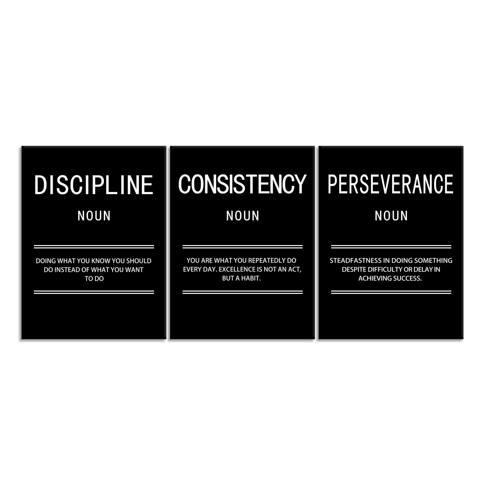 Inspirational Canvas Wall Art 3 Pieces Discipline Consistency Perseverance Print Posters Motivational Entrepreneur Positive Quotes Painting Picture Wall Decor for Living Room Home(12"x16"x3pcs) - Image 2