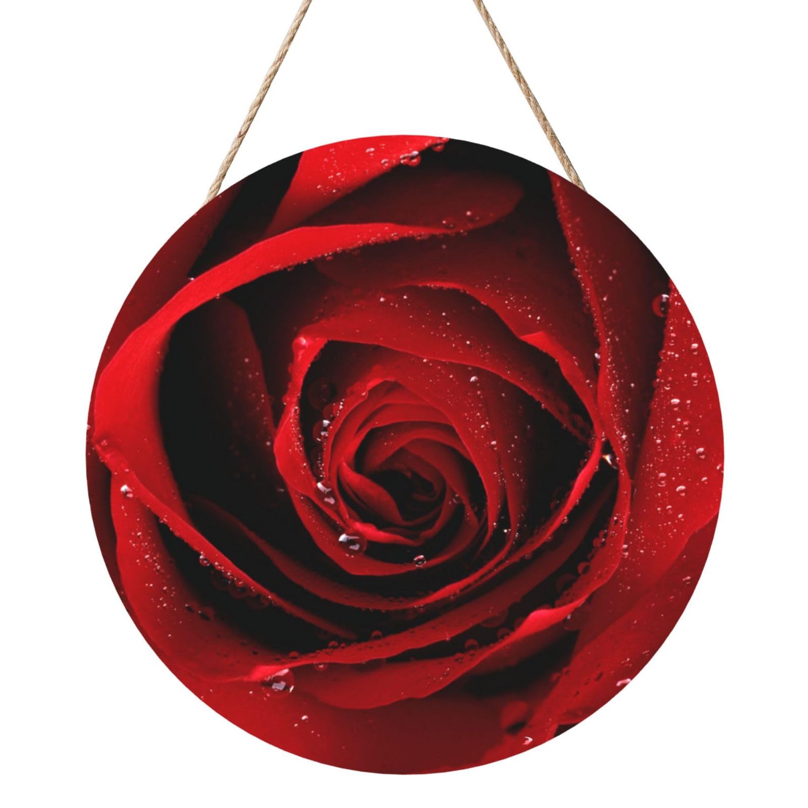 Red Rose, Round Wood Panel Painting 12 in, Wall Hanging Painting For Home