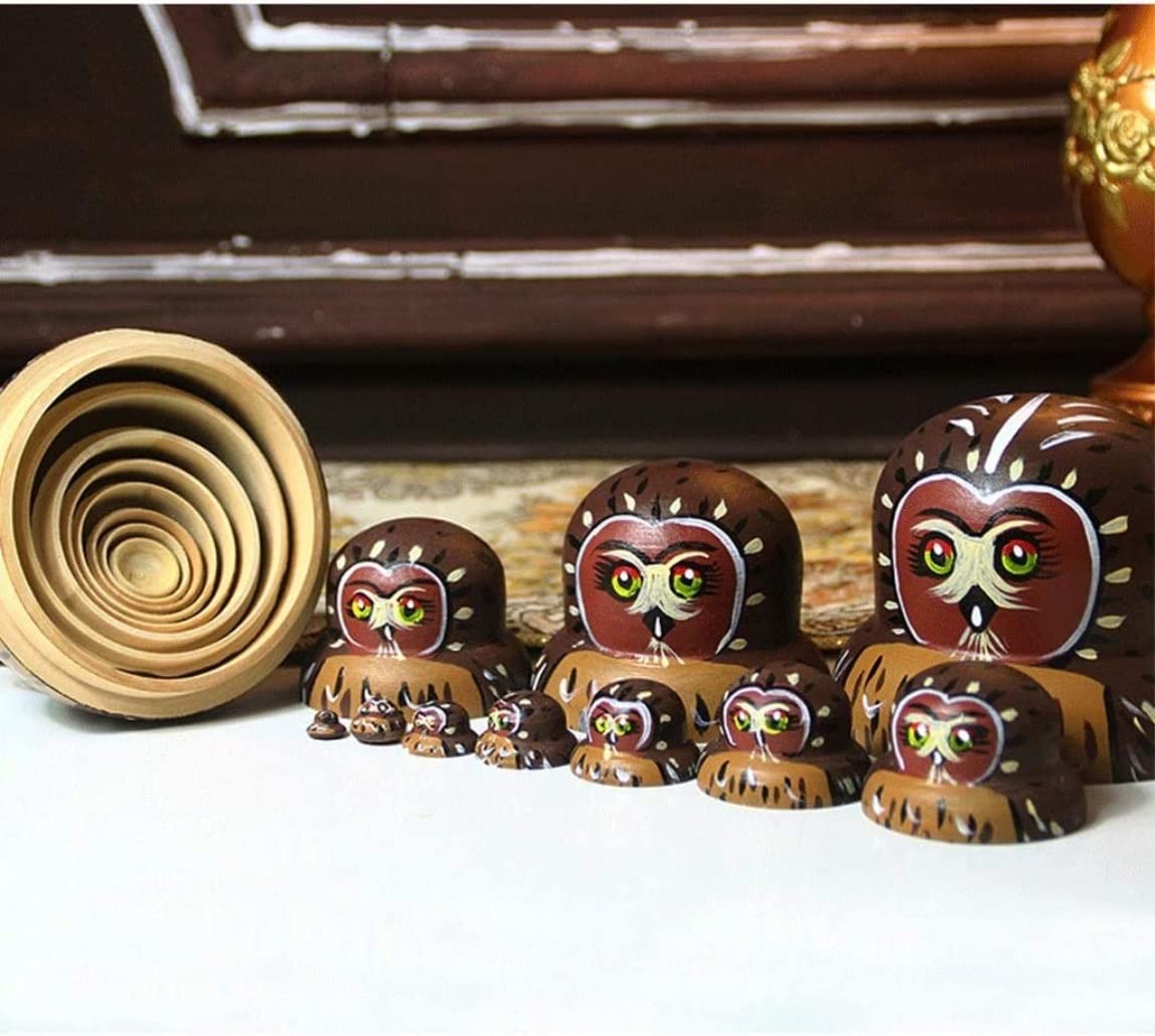Poupée Russe Poupée Russe Hibou Poupées Gigognes Ensemble 10 Pièces Matriochka en Bois Empilable Jouet Fait Main Imbriqué pour Noël Jouet Empilable