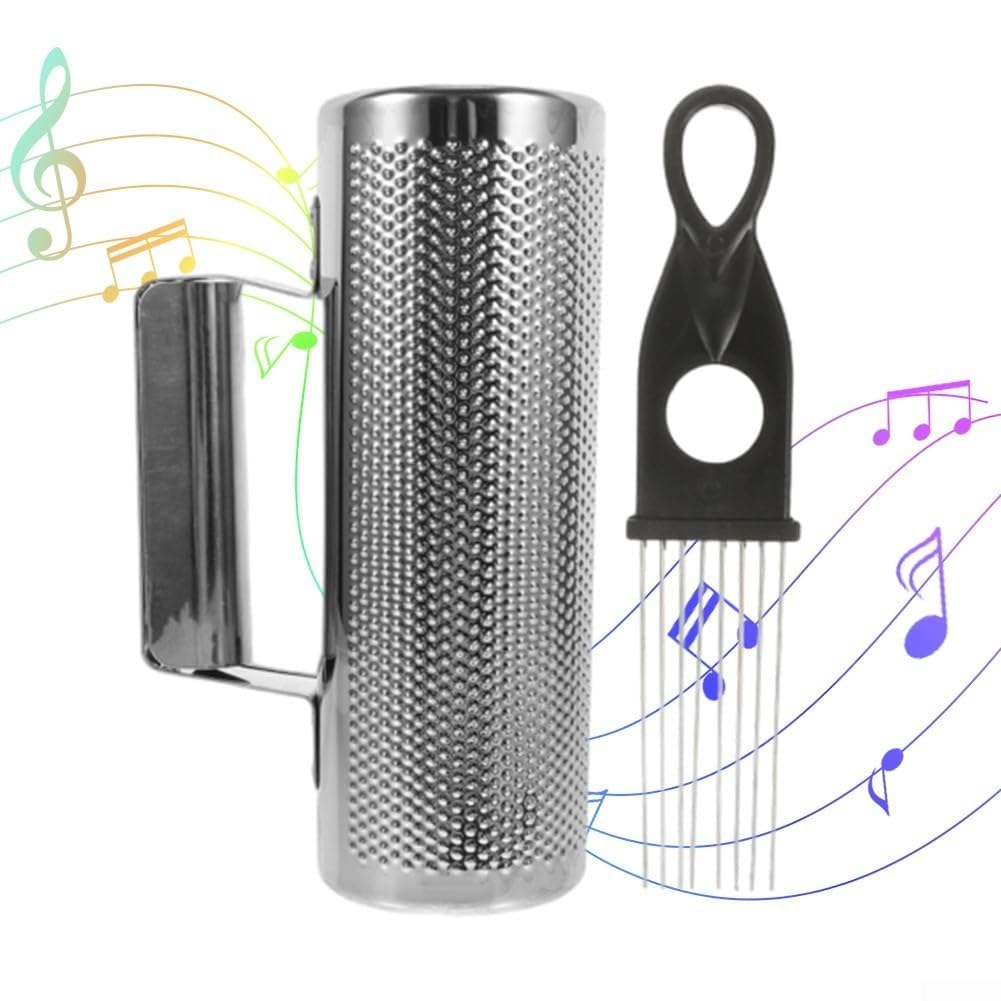 Lateinamerikanisches Percussion-Guiro-Instrument aus Edelstahl mit Guiro-Schabern, hohler Edelstahlkörper, zwei offene Enden und Seiten, einfache Handhabung (7,6 cm, 20,3 cm)
