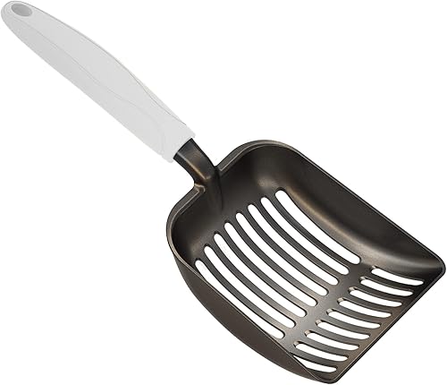 WePet Cuchara de arena para gatos, tamiz de aleación de aluminio chapado antiadherente, cuchara de metal para gatitos, pala profunda, mango largo,