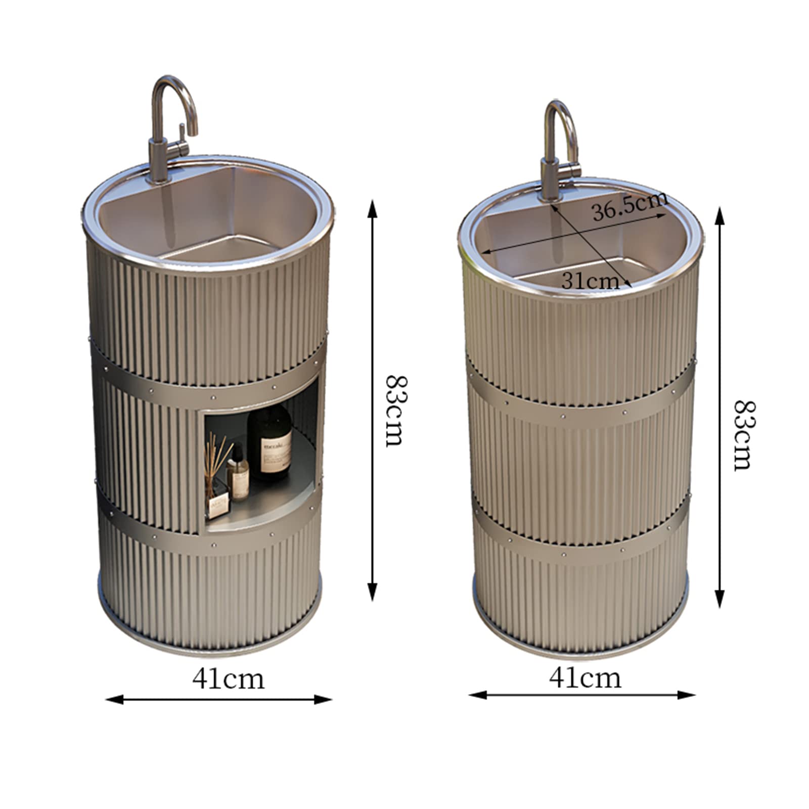 ZTGL Lavandino a Colonna Moderno in Ferro Battuto, Mobile da Bagno con Lavabo in Acciaio Inox, Lavandino su Piedistallo Freestanding Set con Rubinetto e Scarico