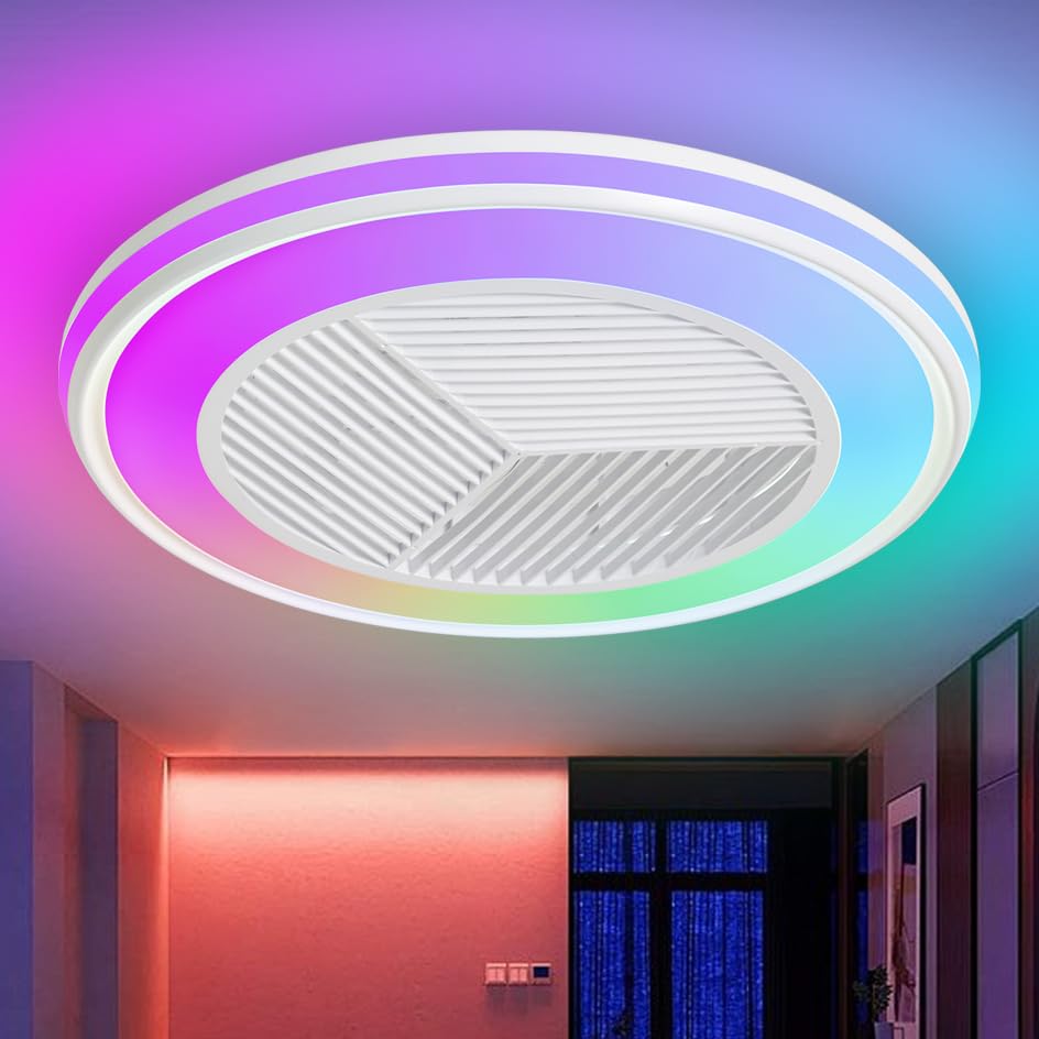 EKDADL RGB Moderno Lampara Ventilador Techo,50CM 48W Ventilador de Techo con Luz Silencioso,6 Geschwindigkeit DC Motor Reversible LED RGB Lampara Ventilador Techo Dormitorio de Temporizador,Salón