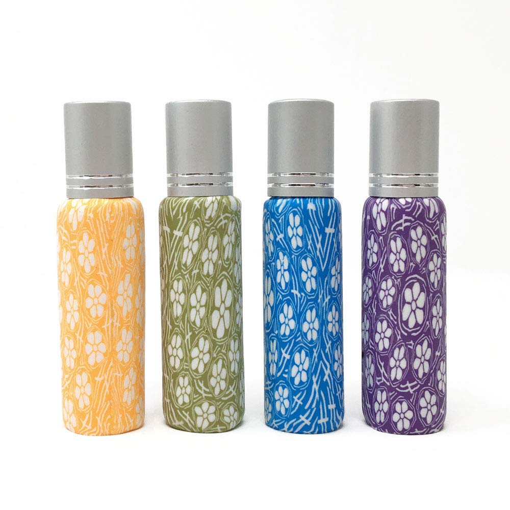 Set of 4 Flora Polymer Glass Roll On Bottles for Essential Oil Blends by Rivertree Life