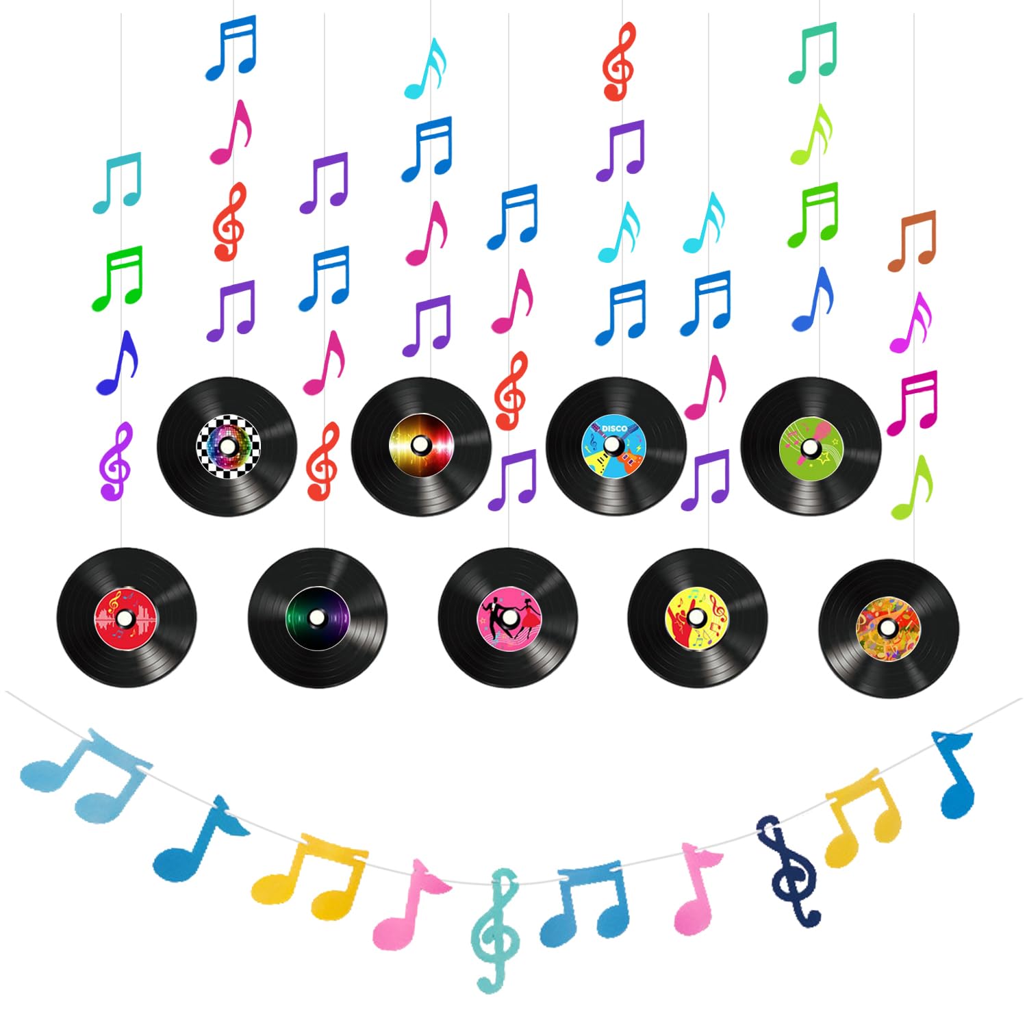 UBSIUH 9 Pieces Of Music-Themed Hanging Ornaments And 1 Piece Of Musical Notes To Pull Flags, Music Party Supplies, Creative Decorations, Party Scene Arrangements.