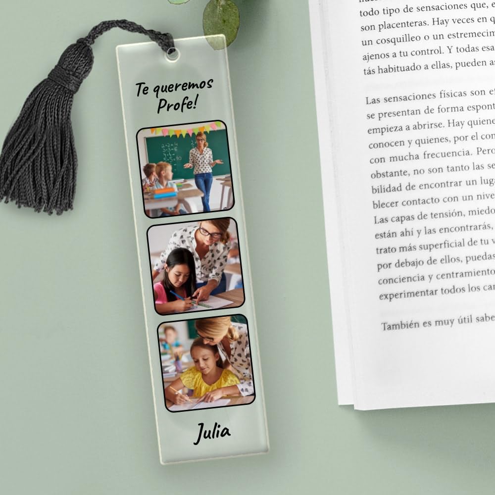 Transparent Gift Marcapáginas Personalizado con Fotos y Texto. Regalos Originales para Profesores. Marcadores de Libros. Regalo para Hombre y Mujer. Detalles Cumpleaños, Fin de Curso y Día del Libro