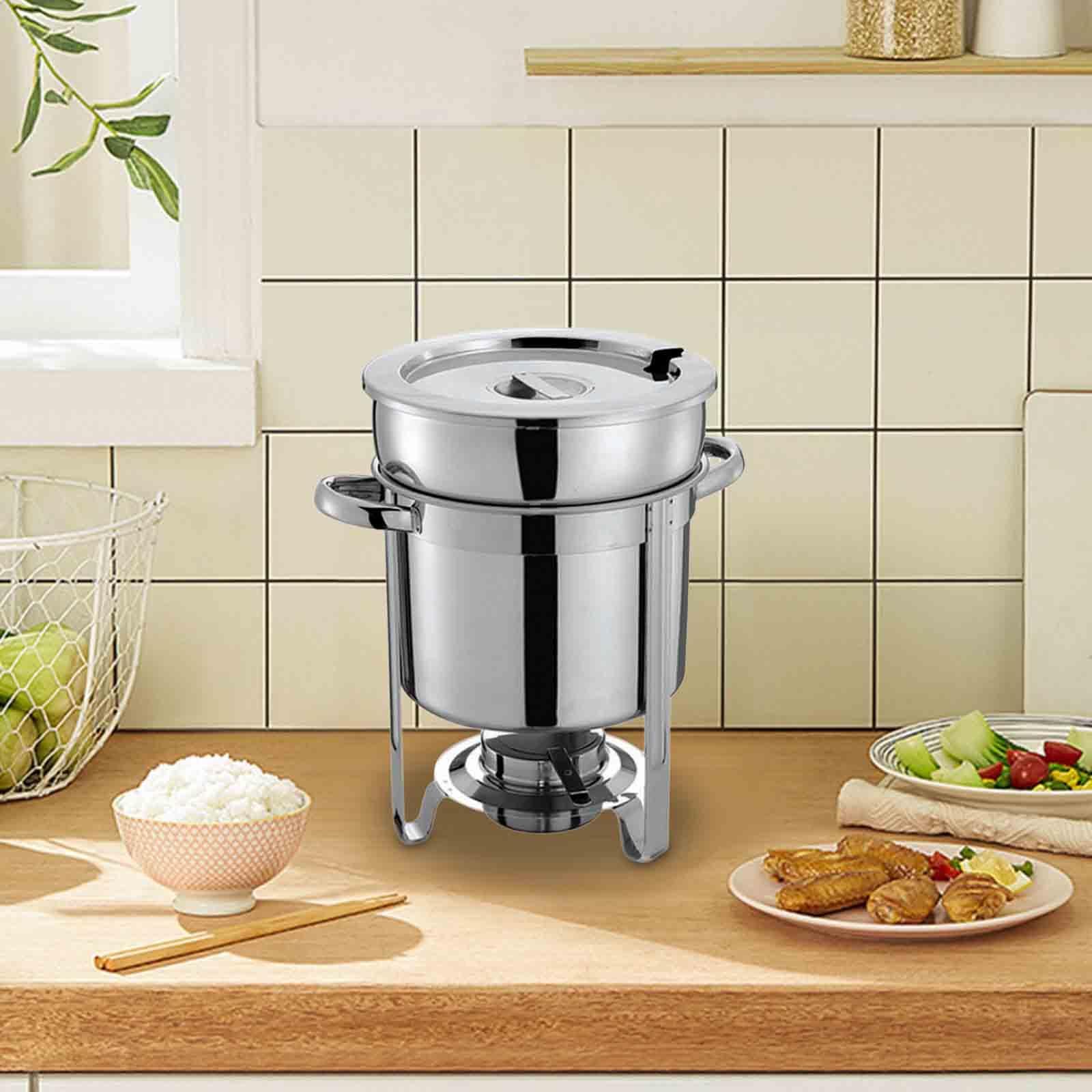 Scaldavivande in acciaio inox con coperchio e ciotole per salse, per catering e sala da pranzo