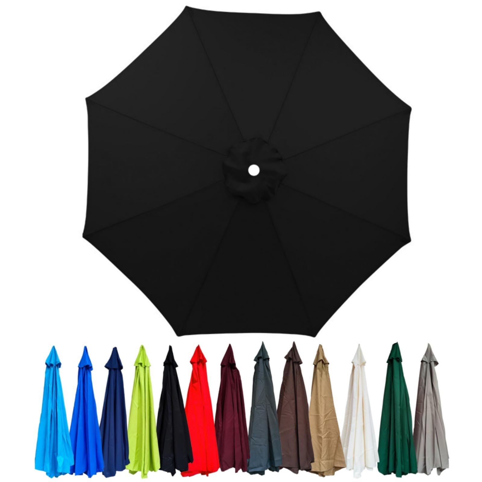 Replacement Canopy for 2.0/2.3/2.5/2.7m/3.0m Cantilever Umbrella with 6/8 Ribs for Yard Garden Beach(Black,2.7m/8 ribs)