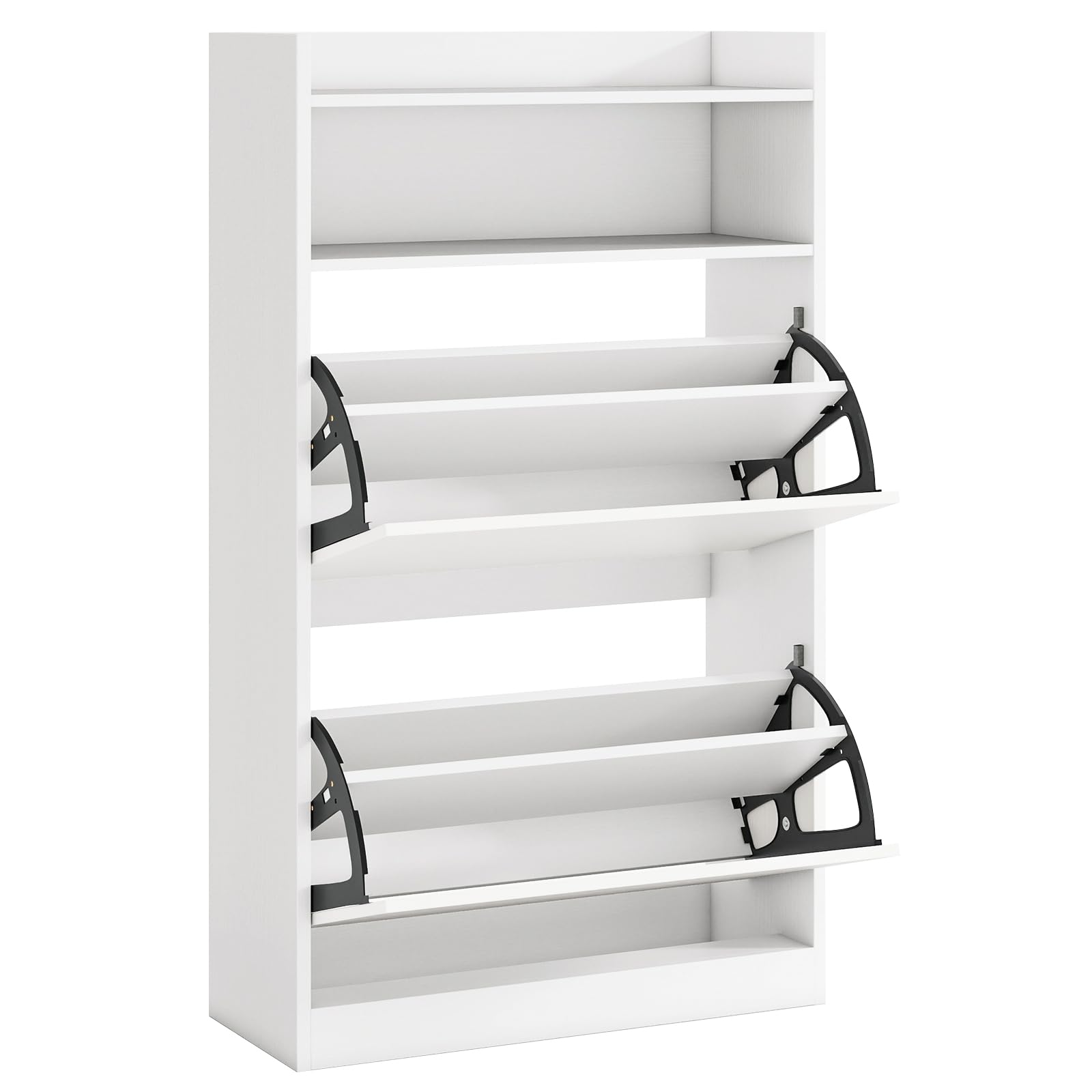 GIANTEX Zapatero de 4 Niveles con 2 Puertas Abatibles, Cada Solapa con 2 Estantes, 2 Estantes Abiertos Superiores, 60 x 24 x 102 cm, Zapatero Estrecho para Recibidor, Entrada (Blanco)