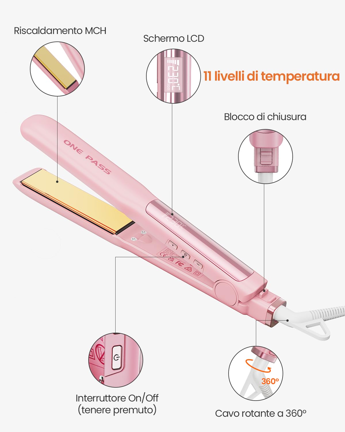 Faszin Plancha de pelo profesional 2 en 1, iones de titanio, tiempo de calentamiento de 20 segundos, pantalla LCD, para un peinado suave, rizado y preciso, mejor que las planchas anchas (rosa)