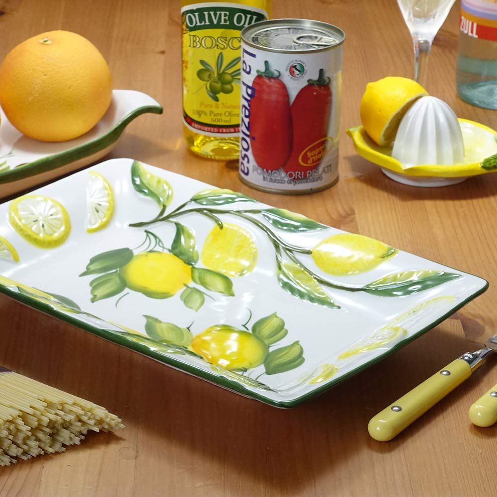 Amazon | イタリア製 陶器 長皿 角トレー パスタ皿 食器 レモン 柄
