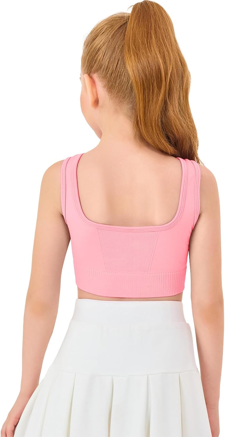Haloumoning Girls Training Bra Sports Bra Kids Athletic Seamless Ribbed Stretchy Crop Tops Dance Yoga 5-14 Years - Image 6