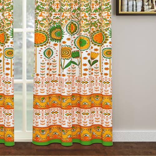 Image of BLOCKS OF INDIA Hand Block Printed Cotton Daylight Curtains with Eyelets(Set of 2 Curtains)