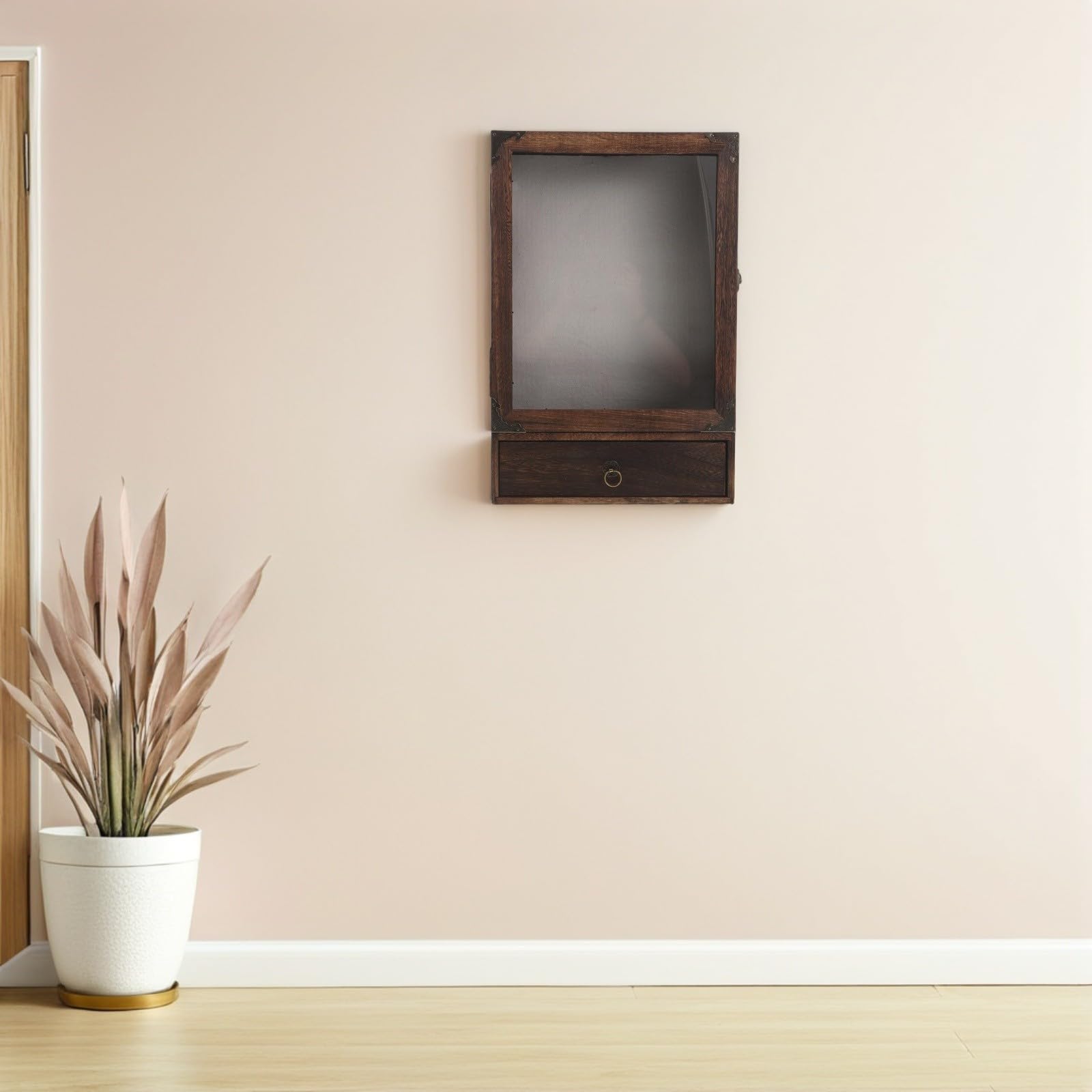 Toyvian Vitrina de Medallas y Caja de Sombra de Madera con Cajón y Diseño para Colgar en Pared, Fácil Instalación y Exhibición Versátil para Recuerdos Deportivos y Ramos