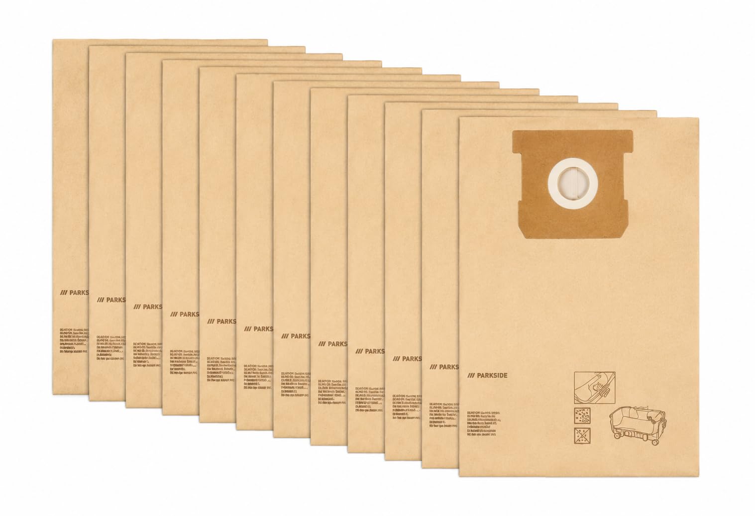 Pack of 12 8 Litre PFT 8 A1 Vacuum Cleaner Bags - High Strength Paper Filter Bags - Compatible with Parkside PAWD 20-Li A1 Vacuum Cleaner - Disposable Replacement Bags