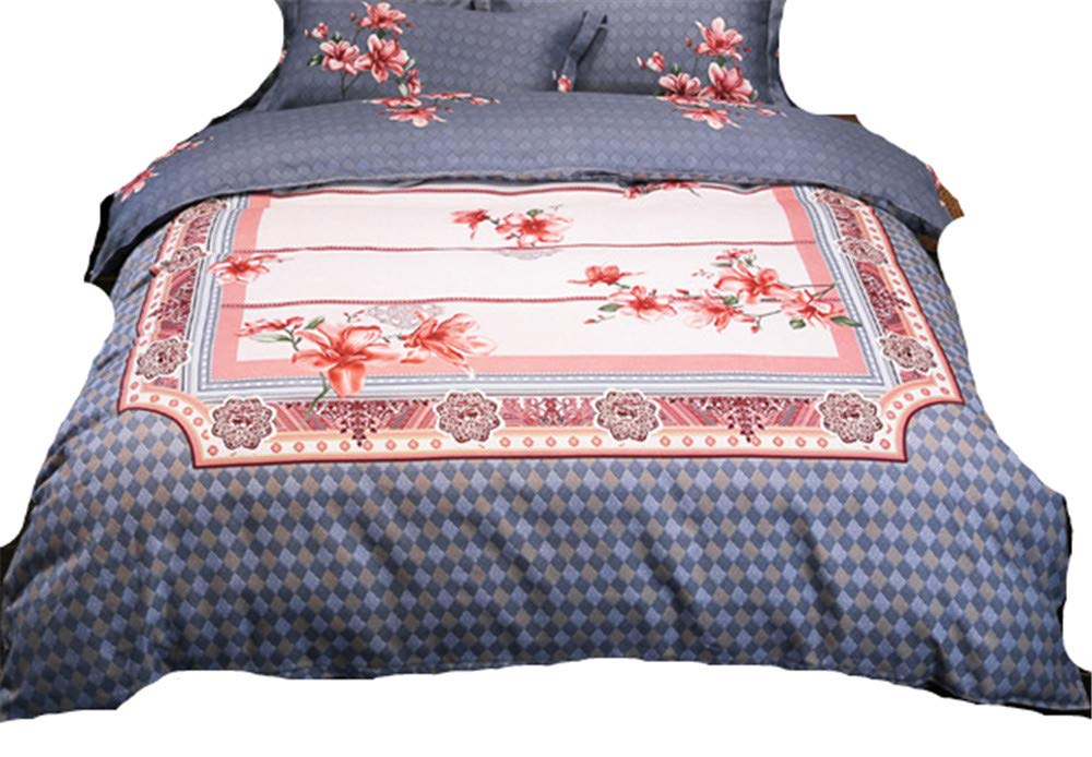 Parure de lit 4 pièces en coton sergé imprimé pour matelas double