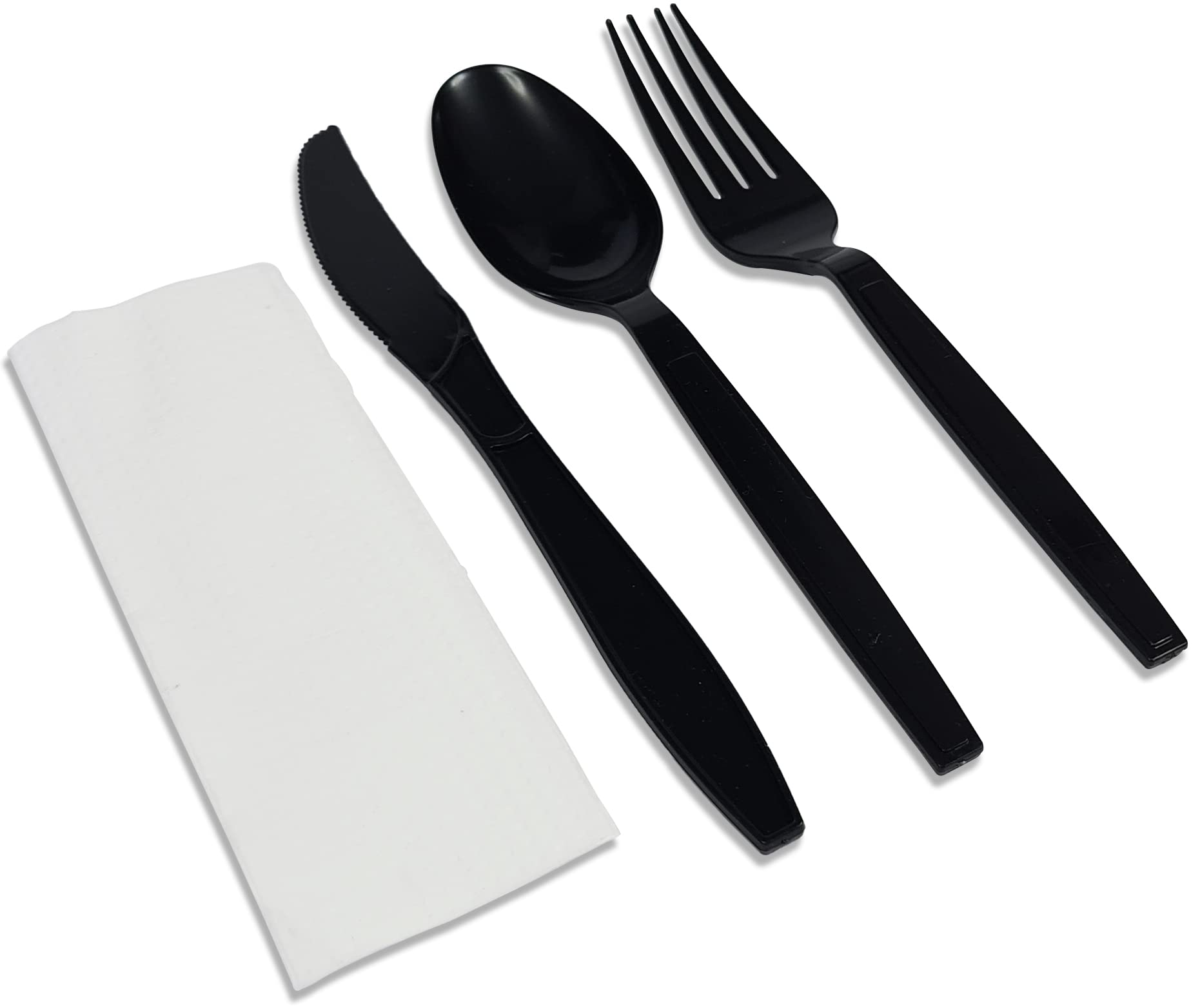 50 PCS Black Plastic Cutlery Set Spoons Knives Forks Napkins Set Disposable Cutlery Set Individually Wrapped Plastic Cutlery Disposable Spoons Disposable Fork Plastic Spoon Heavy Duty Plastic Utensils