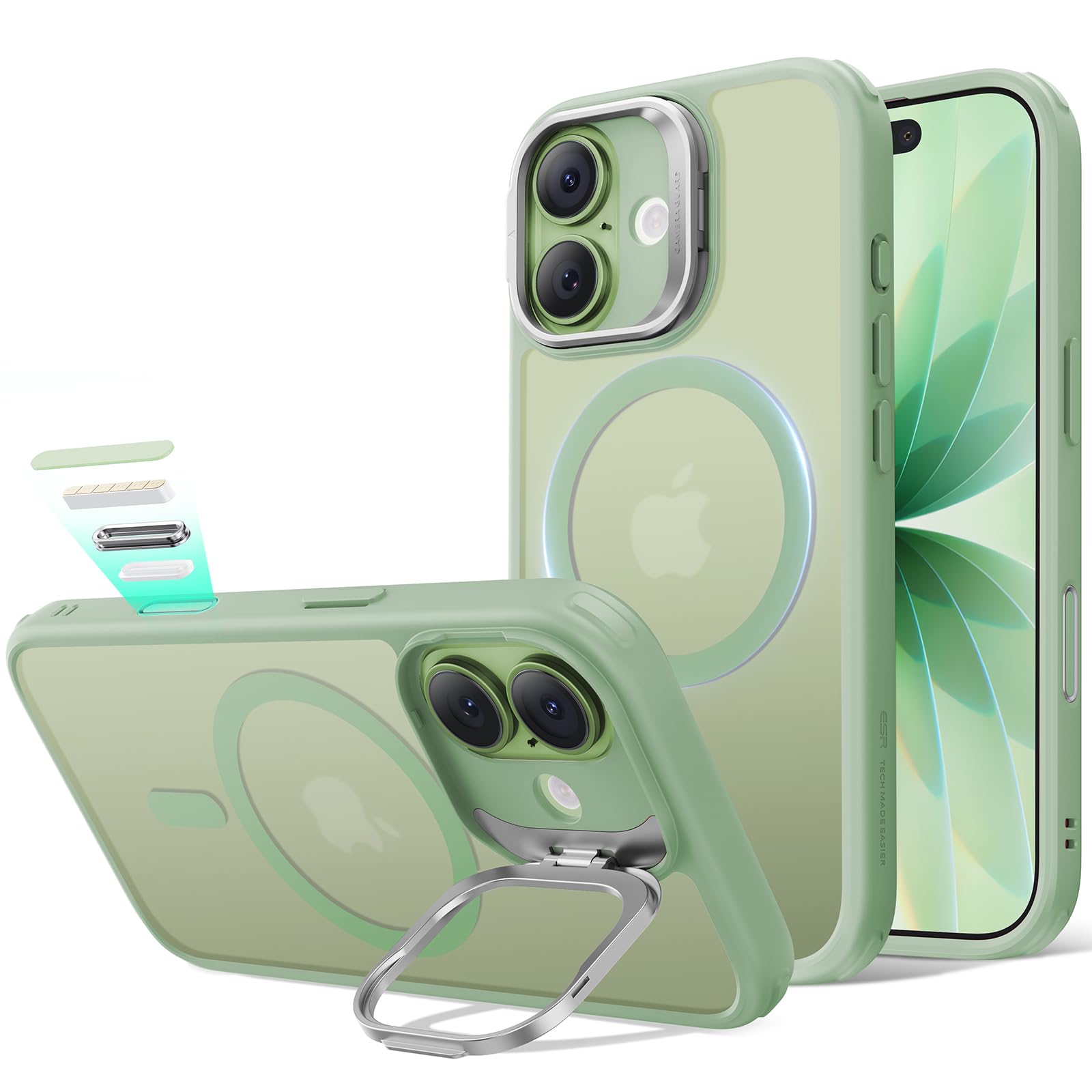 JETech 360 Graden Draaibare Ring Case voor iPhone 16 6,1-Inch met Camera Bedieningsknop, Compatibel met MagSafe, Slank Telefoon Hoesje Cover met Standaard & Ringhouder (Zwart