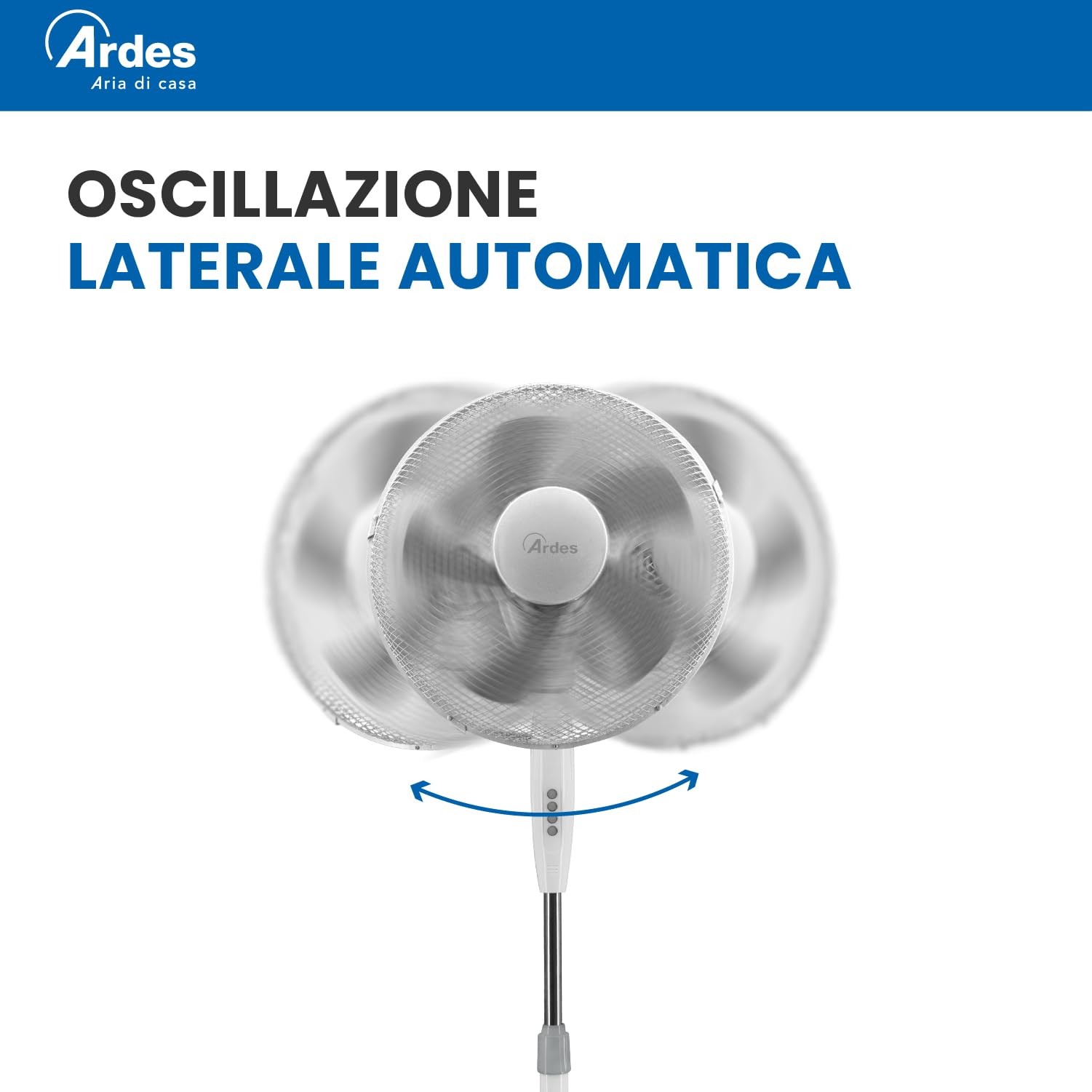 ARDES STEELO 40PBW AR5ST40PBW Ventilatore a piantana Ø40 cm 45 W con 3 velocità, altezza regolabile 100–120 cm e oscillazione automatica